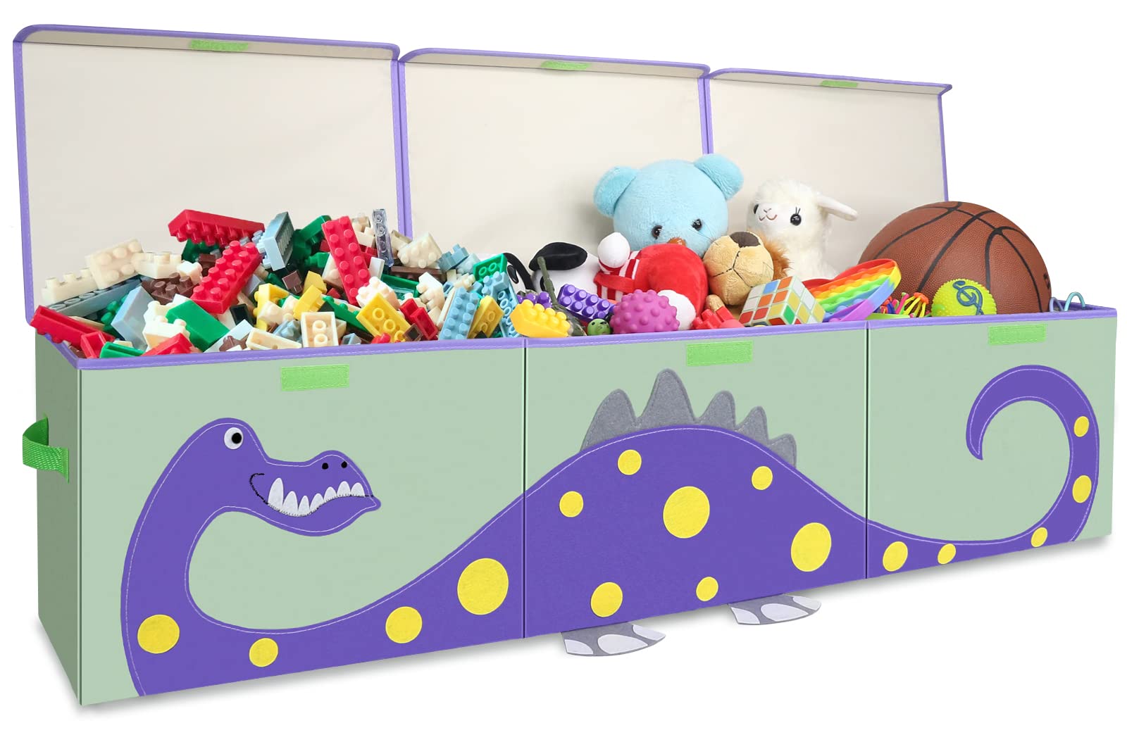 Dinosaur Toy Storage Box with Lid - Large Kids Toy Organizer for Boys & Girls, Cute Toddler Toy Chest, Nursery Room Decor & Clutter Control Basket (Purple) | Perfect for Playroom, Bedroom & Daycare Organization