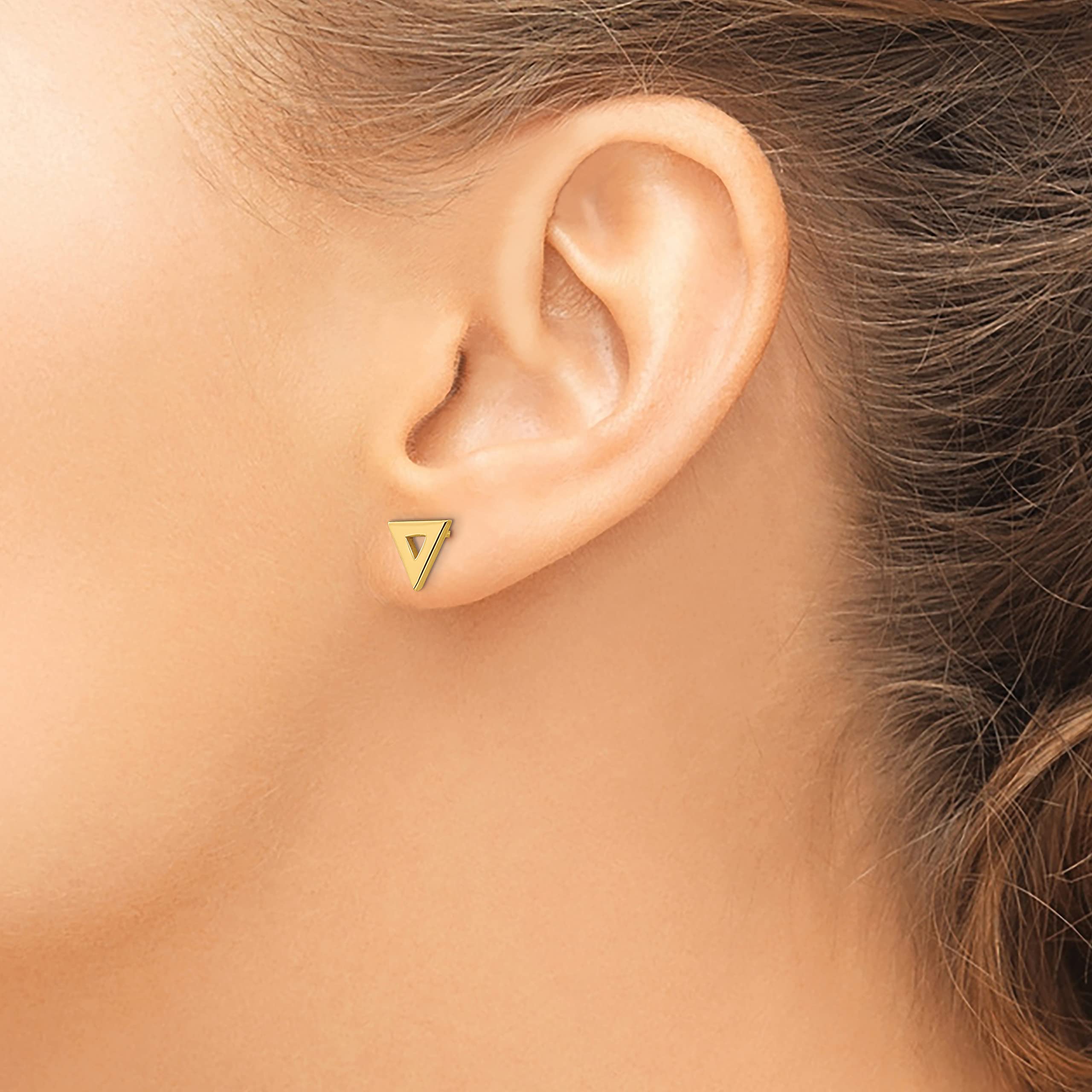 14K Yellow Gold Open Triangle Post Earrings for Women - 8mm Minimalist Geometric Stud Earrings for Everyday Wear & Special Occasions