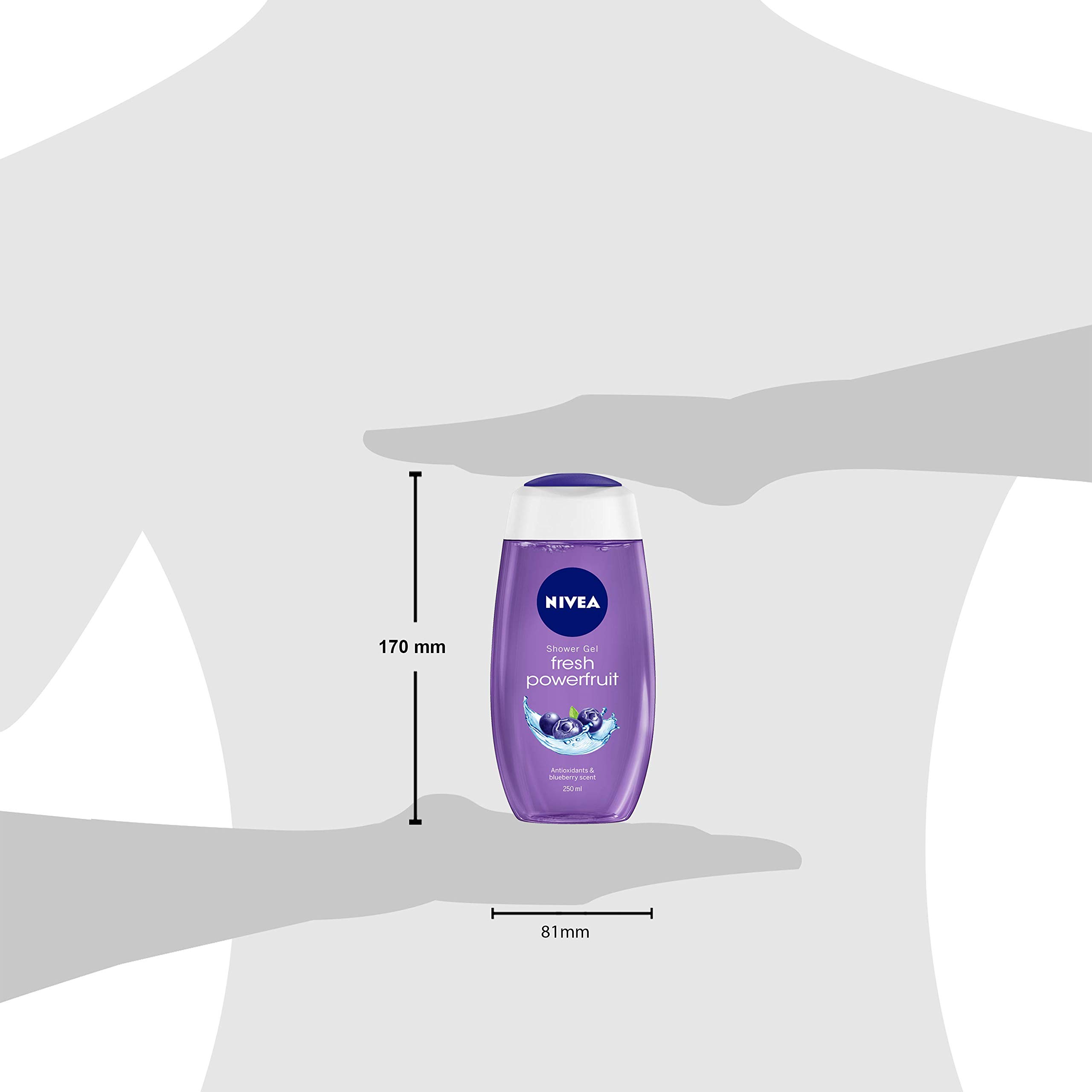 NIVEA Fresh Powerfruit Shower Gel with Antioxidants & Blueberry Scent - 8.5 fl oz (250 ml) Body Wash for Smooth, Hydrated Skin - Perfect for Daily Shower & Relaxing Bath Time