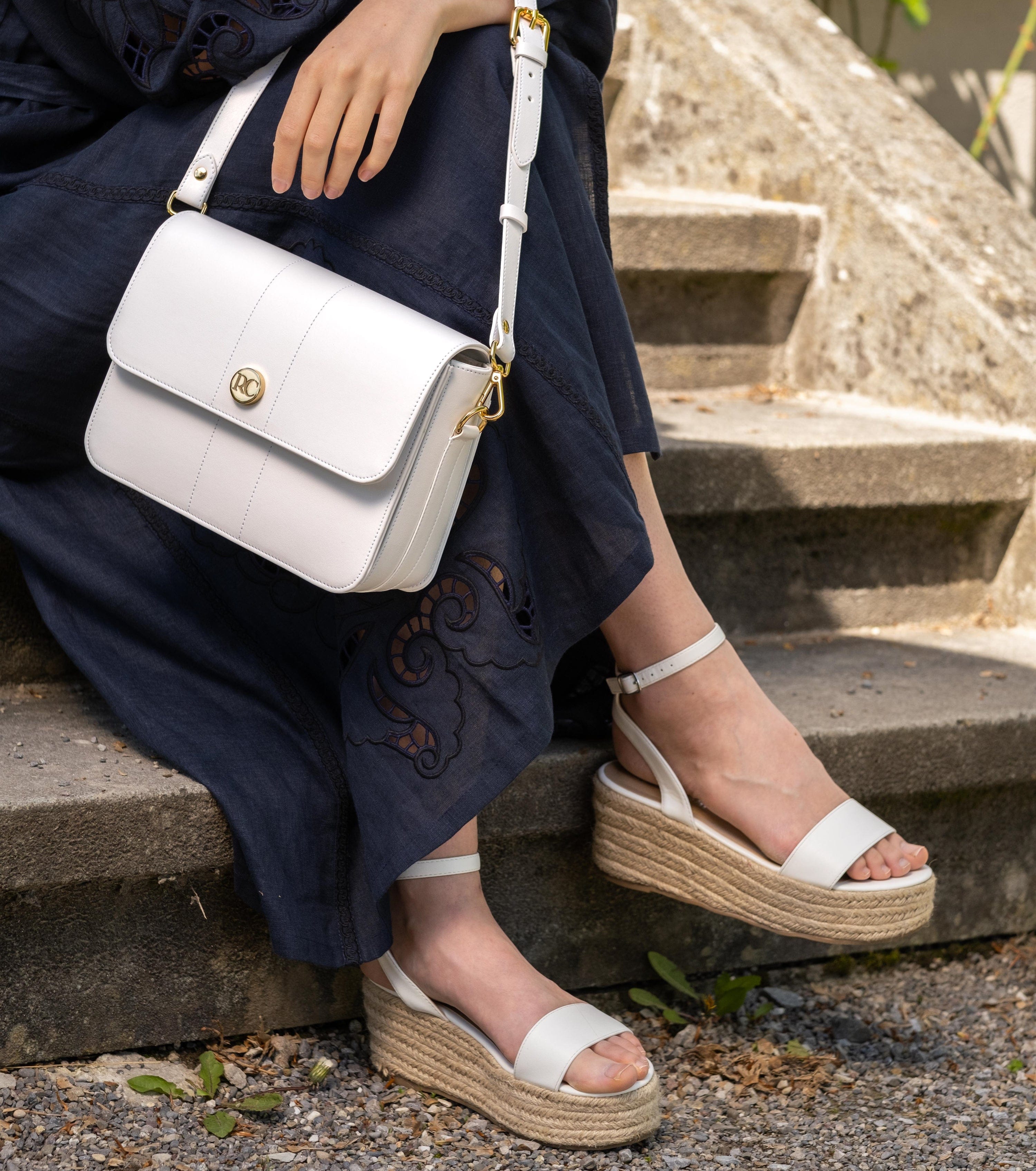 Vegan Leather Shoulder Bag for Women - Apple Midi Nomad Crossbody Purse in White | Perfect for Work, Travel & Everyday Use