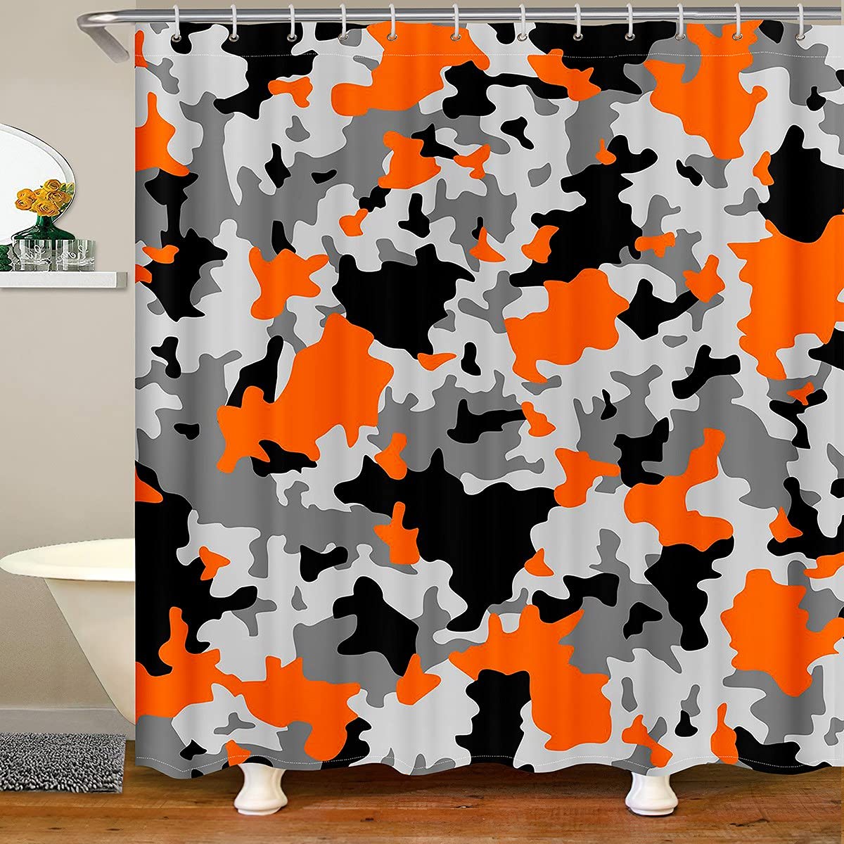 Army Camouflage Shower Curtain for Kids, Boys & Girls - Waterproof Bathroom Decor with 12 Hooks - Perfect for Teens, Youth & Adults - Military Theme Bath Accessory for Home, Dorm or Cabin