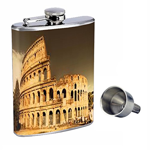 8oz Stainless Steel Whiskey Flask with Free Funnel - Roman Empire Inspired Design for Outdoor, Travel & Gifts | D-003
