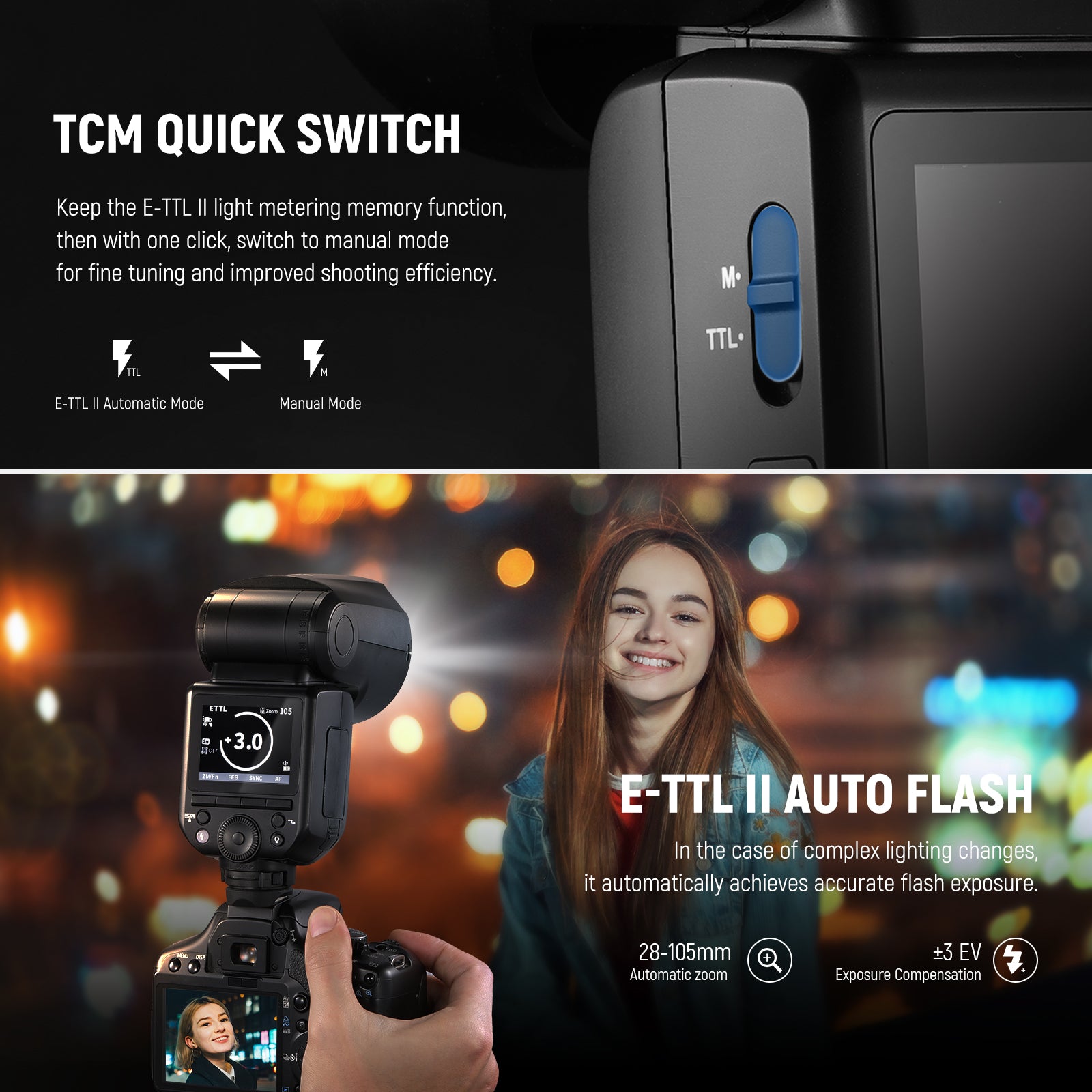 NEEWER Z2 3000mAh Rechargeable TTL Round Head Flash Speedlite with Diffuser for Canon Nikon Sony DSLR Cameras - Perfect for Portrait, Wedding & Studio Photography
