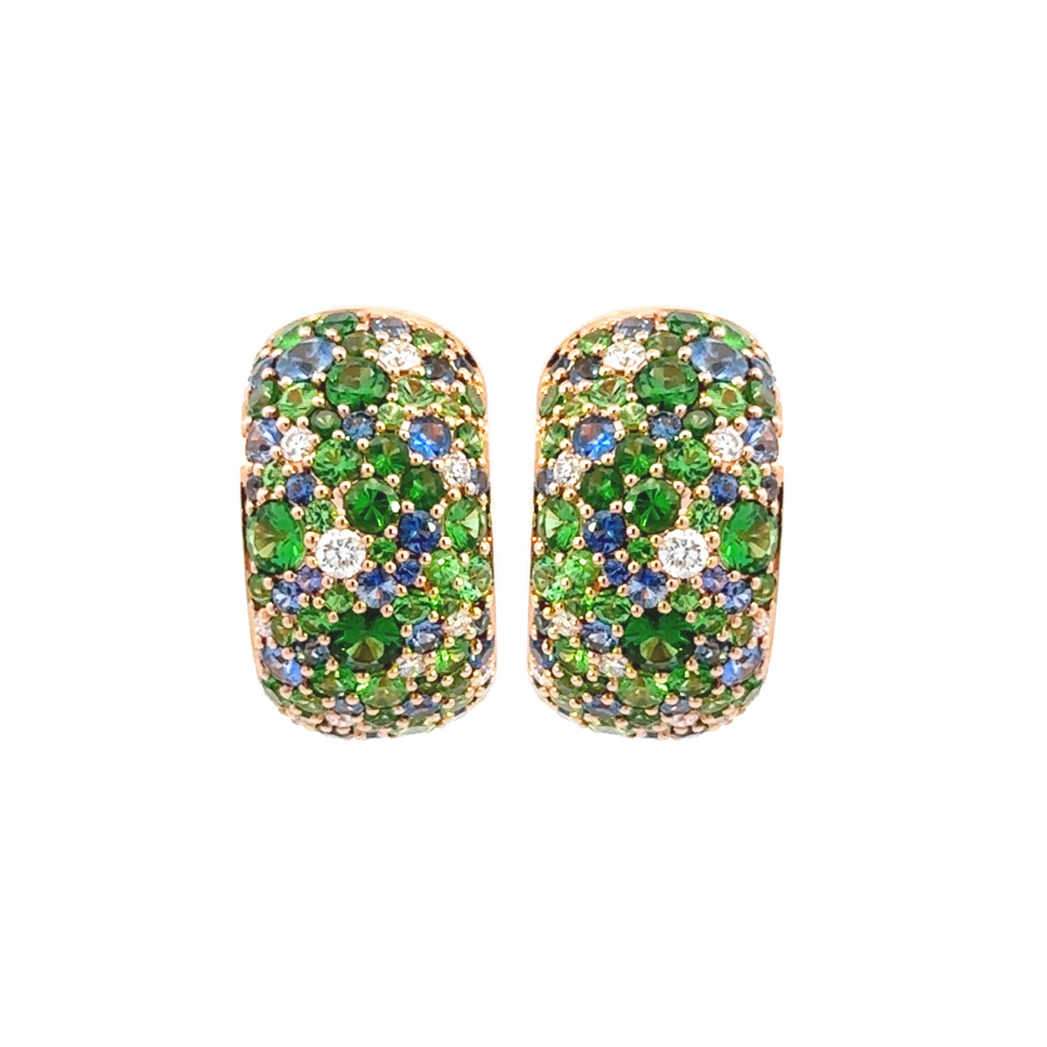 Christophe Danhier 14K Gold Blue Sapphire, Tsavorite and Diamond Stud Earrings for Women | Luxury Gemstone Jewelry Gift for Anniversary, Birthday & Special Occasions