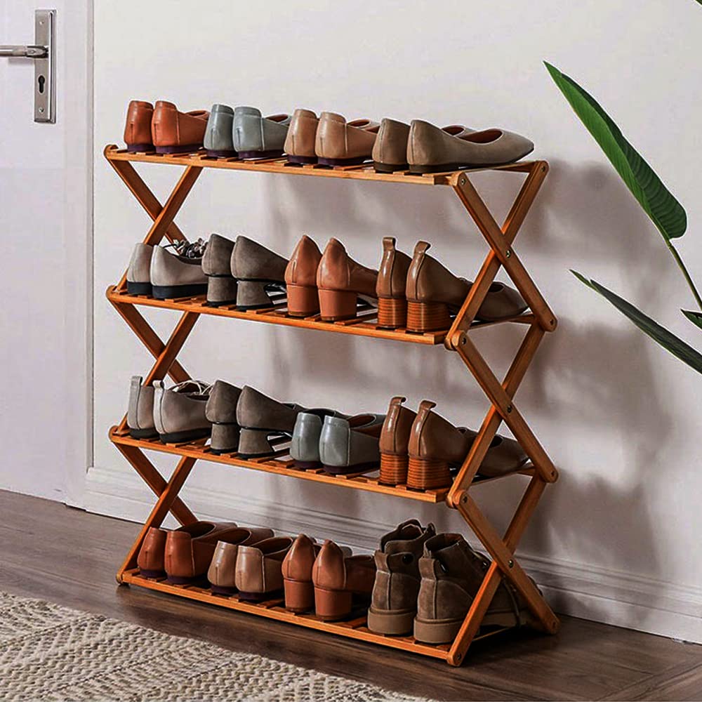 LITA 4-Tier Bamboo Shoe Rack Organizer - Foldable Free Standing Shoe Shelf Storage for Entryway, Closet & Bedroom - Space Saving Shoe Storage Solution for Sneakers, Boots & Sandals