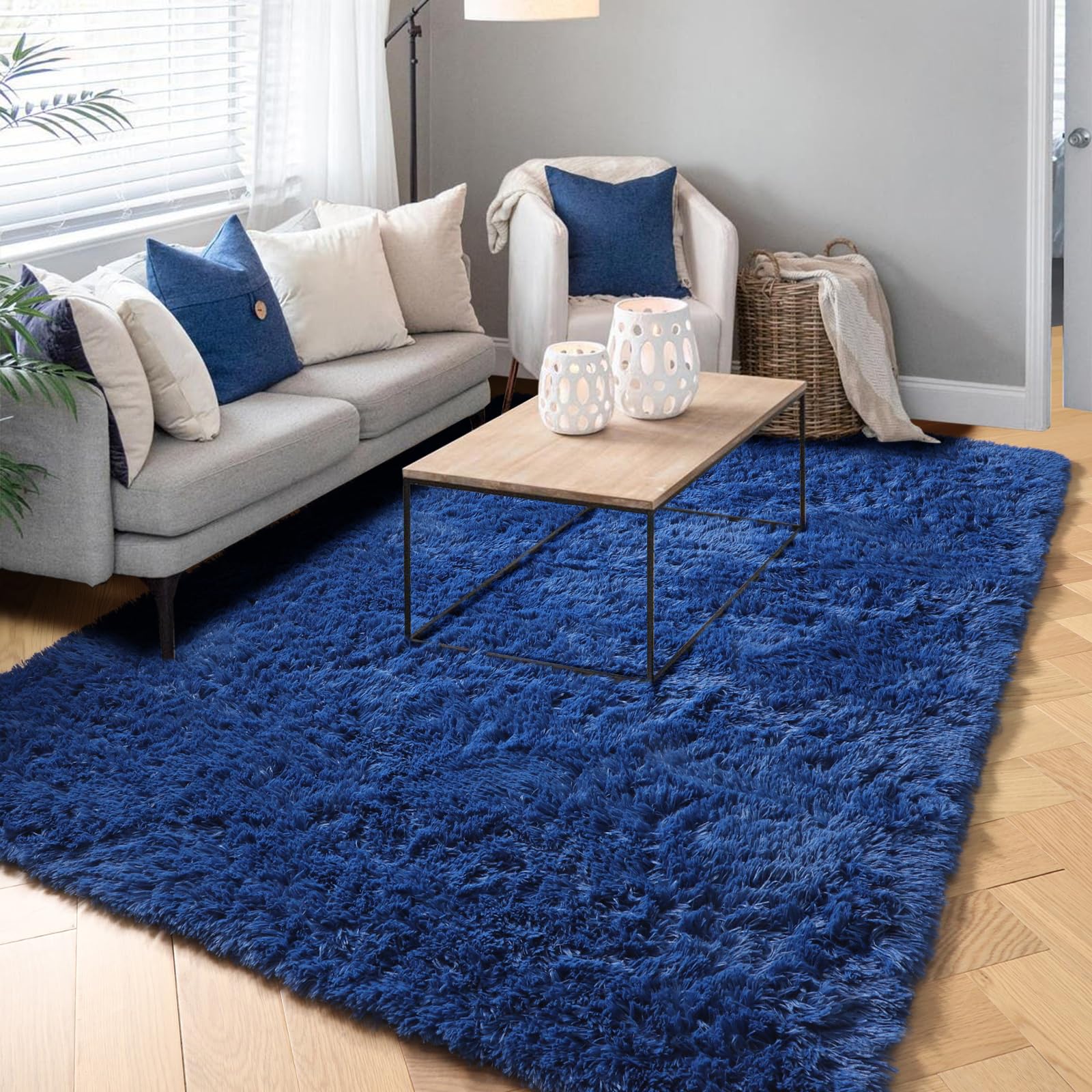 PAGISOFE Blue Shag Rug 4x6 Ft - Ultra Soft Fluffy Fuzzy Carpet for Bedroom, Living Room, Nursery, Kids Playroom & Dorm Decor - Navy Blue Area Rug for Boys Room & Teen Home - Perfect for Cozy Flooring & Play Areas