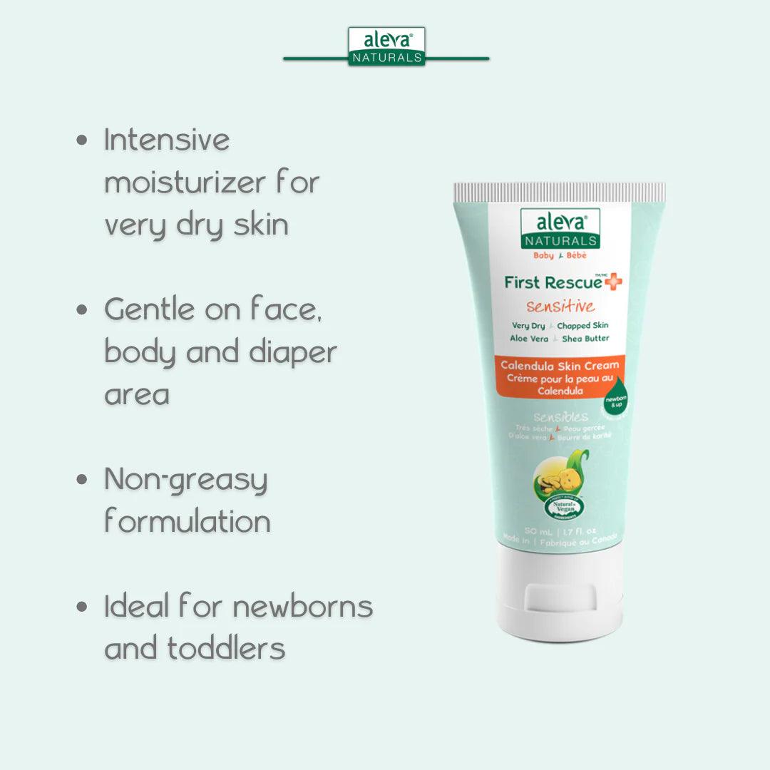 Aleva Naturals First Rescue+ Calendula Skin Cream 50ml (1.7 fl oz) - Soothing Baby Eczema & Diaper Rash Relief for Sensitive Skin