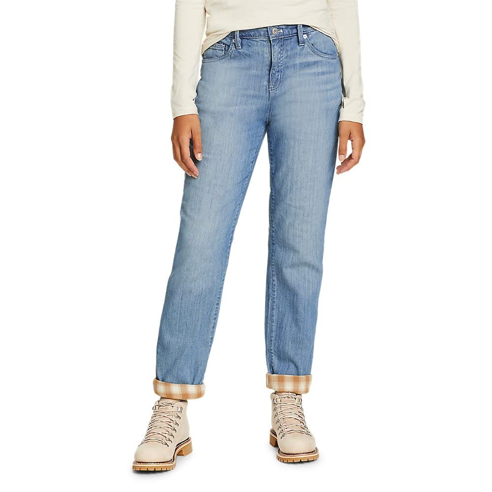Eddie Bauer Women's Boyfriend Flannel-Lined Jeans - Comfortable Stretch Denim Pants for Casual Wear, Outdoor Activities & Fall Fashion