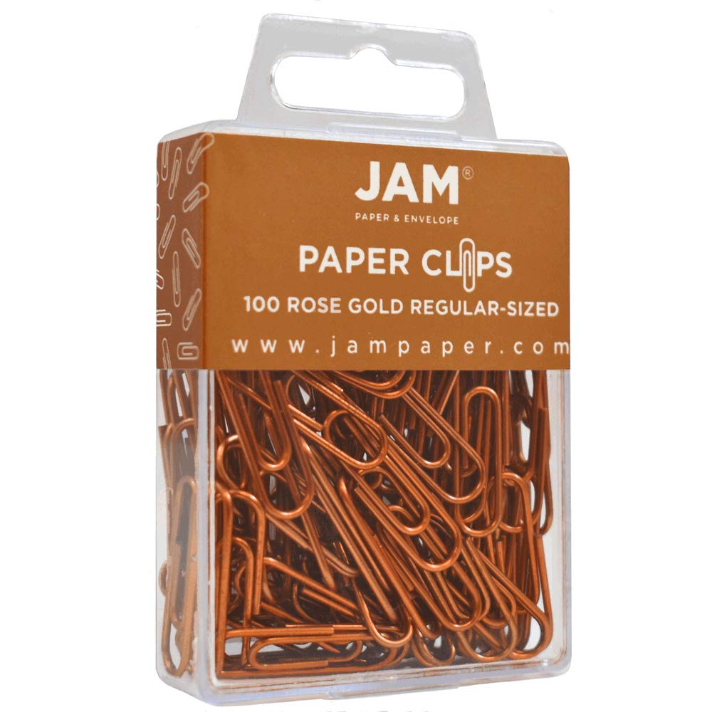 JAM Paper Rose Gold Small Standard Paper Clips - 100 Pack - Premium Office & School Supplies for Organizing Documents, Notes & Files