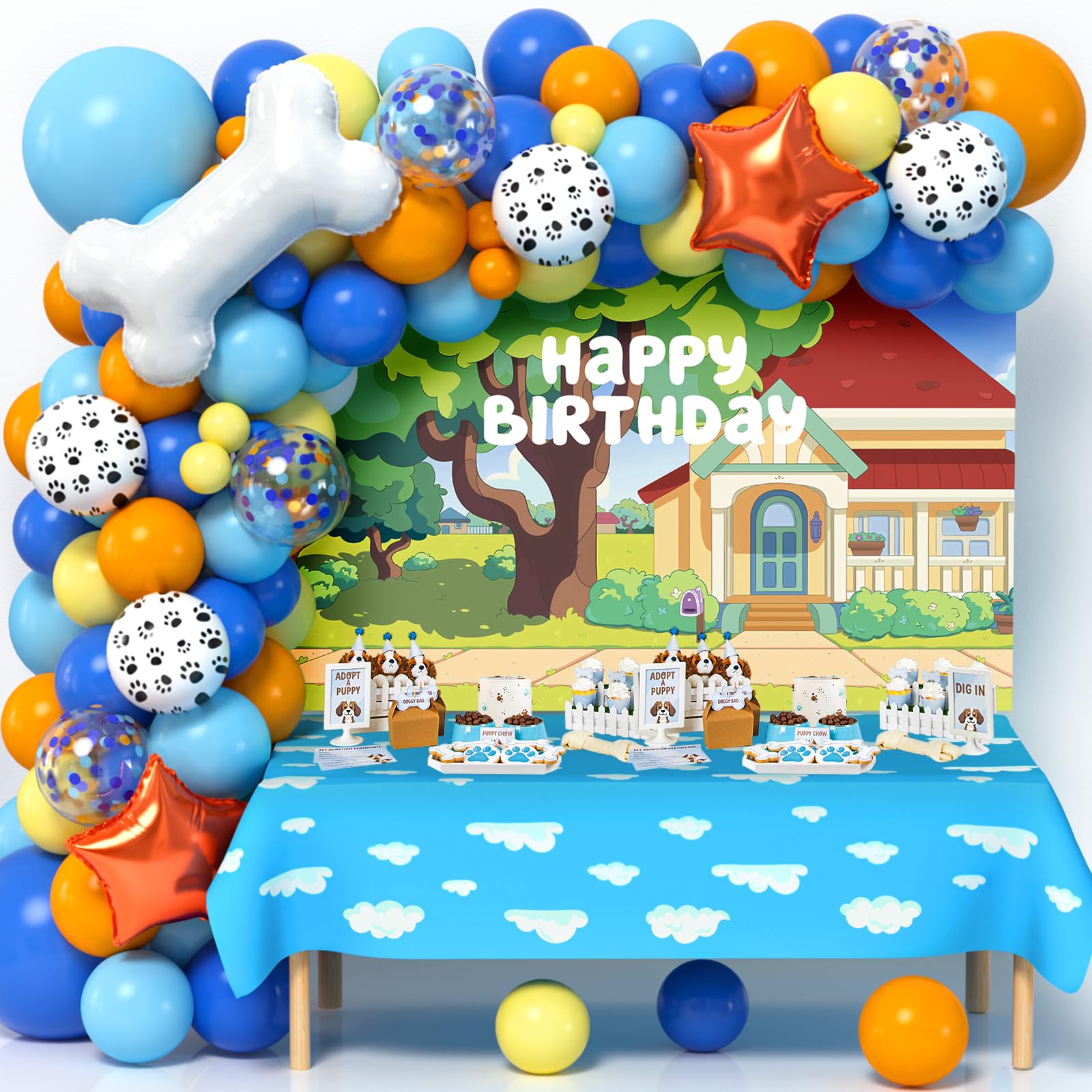 118-Piece Blue Dog Birthday Party Decorations Kit - Paw Print Balloons, Garland Arch, Backdrop, Tablecloth & Bone Balloons for Boys, Girls & Kids | Perfect for Puppy Themed Birthday Parties, Baby Showers & Pet Celebrations