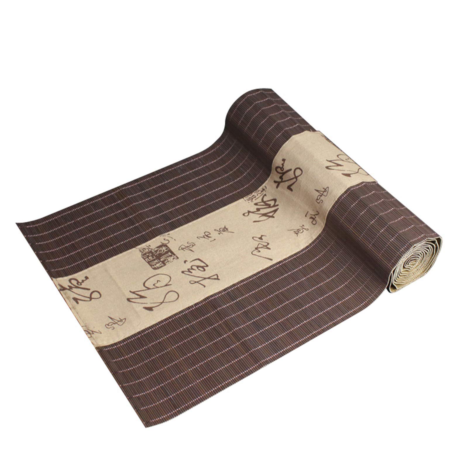 Japanese Style Bamboo Table Runner - Waterproof Kitchen Decor, Tea & Coffee Dining Table Insulation Placemat with Fabric Pattern (Brown, 51x12 inches) - Perfect for Home, Restaurant, and Tea Ceremony Decorations