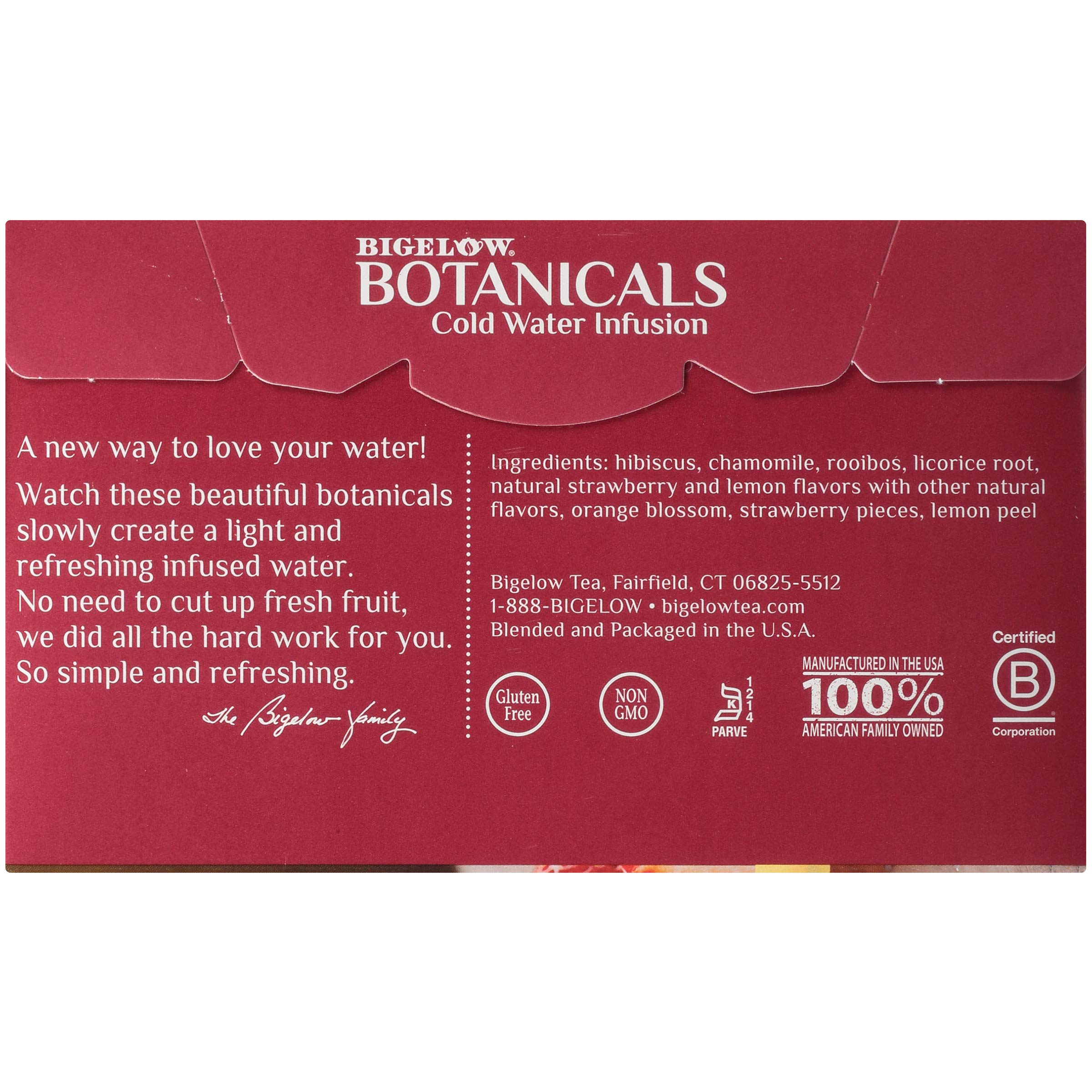 Bigelow Botanicals Cold Water Infusion Strawberry Lemon Orange Blossom Herbal Tea Bags - Caffeine Free, 18 Count (Pack of 1) - Refreshing Iced Tea for Summer, Relaxation & Hydration