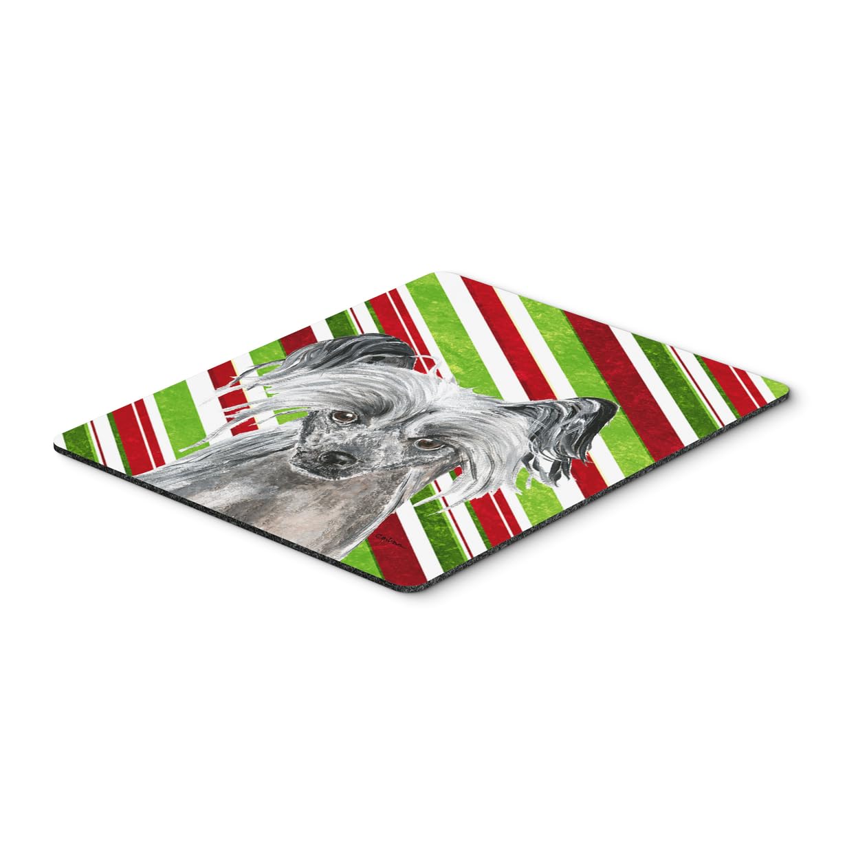 Chinese Crested Candy Cane Christmas Mouse Pad & Hot Pad - Washable Large Mouse Mat for Home Office, Gaming, and Computer Work | Holiday Desk Decor & Kitchen Trivet