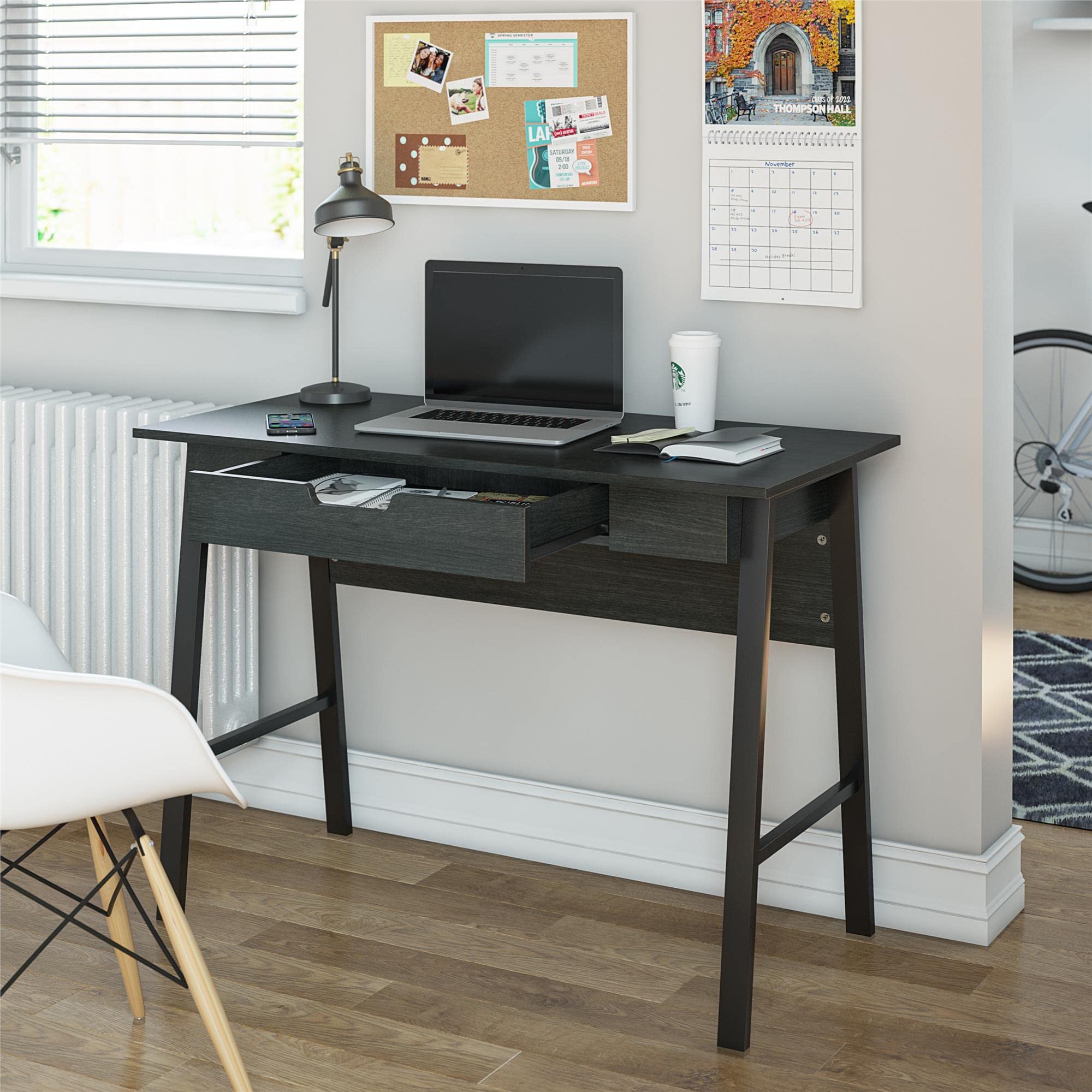 Ameriwood Home Oxford Computer Desk - Black Oak Finish, Modern Writing Desk for Home Office, Study & Workspace