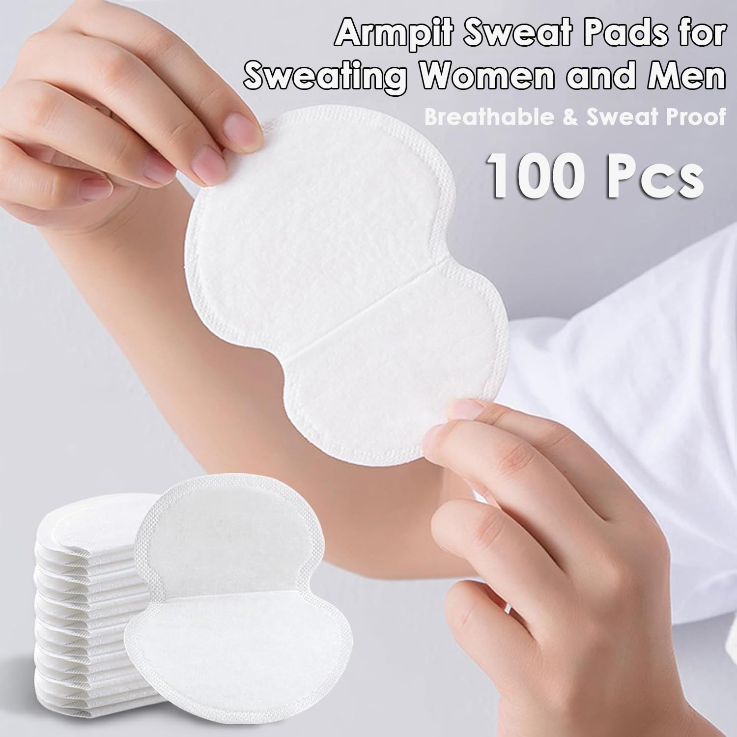AKOAK 100 Pcs Disposable Underarm Sweat Pads for Women & Men - Invisible Adhesive Armpit Protection Pads for Excessive Sweating | Comfortable & Breathable | Perfect for Workouts, Business Meetings & Daily Wear
