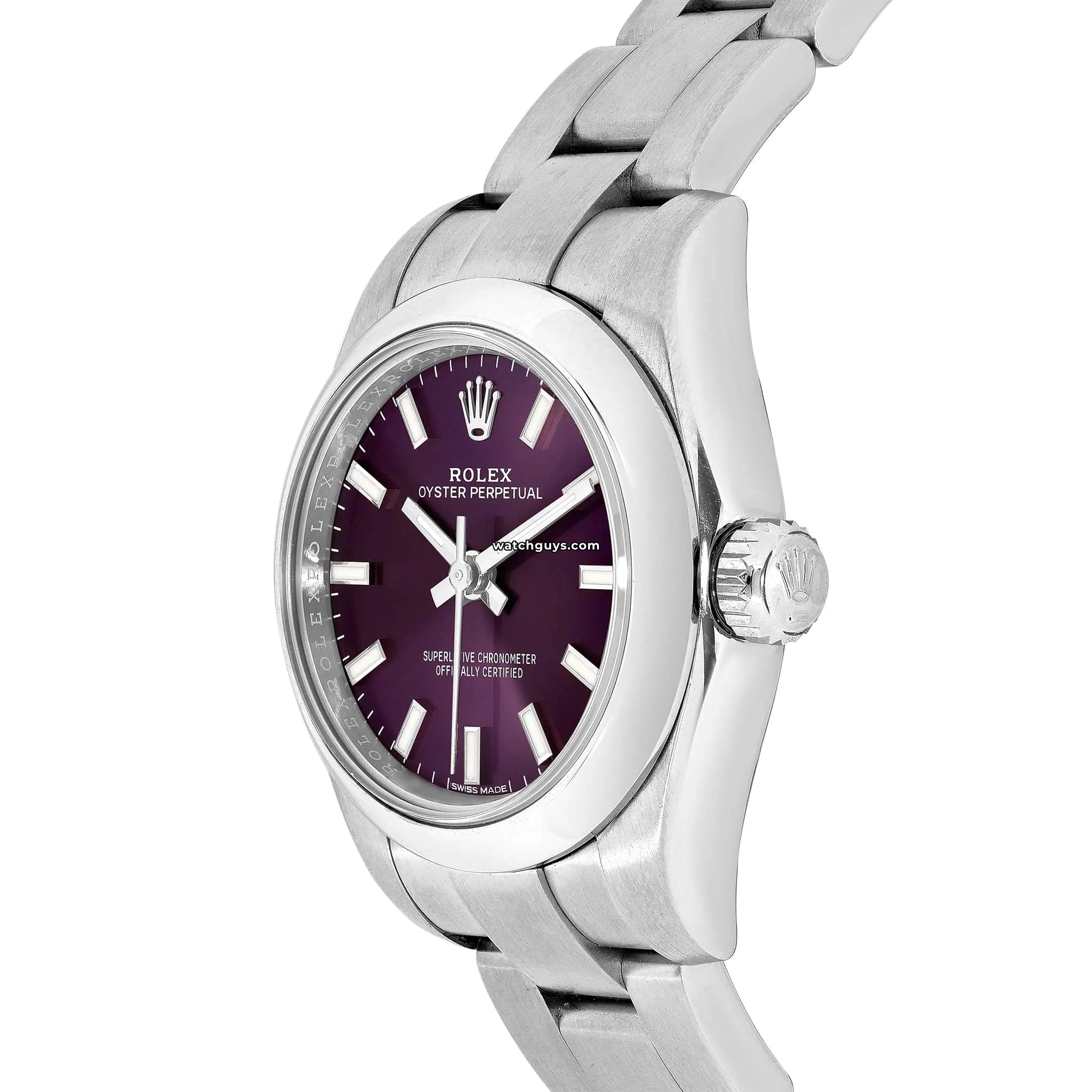 Authentic Rolex Oyster Perpetual 176200 Women's Watch - 34mm Stainless Steel Case, Red Grape Dial, Swiss Automatic Movement | Luxury Timepiece for Business, Gifts & Special Occasions