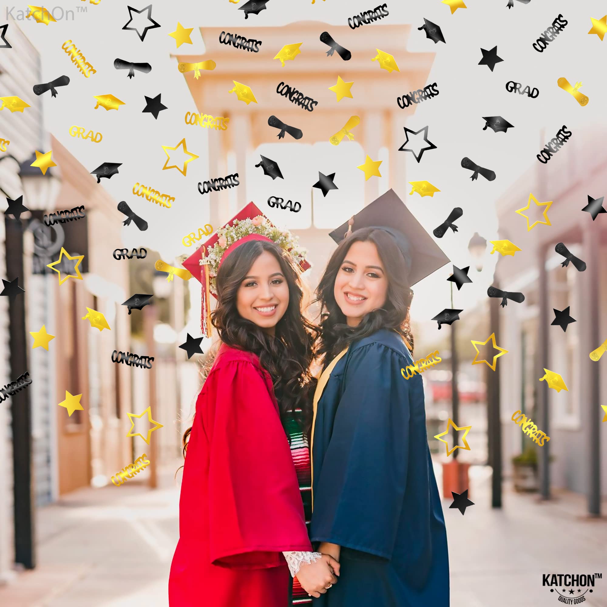 KatchOn Black and Gold Graduation Confetti 2025 - 1300pcs Bulk Pack for Graduation Party Decorations, Table Scatter, Class of 2025 Celebrations | Perfect for Graduation Centerpieces, Photo Backdrops & Cap Throw Moments