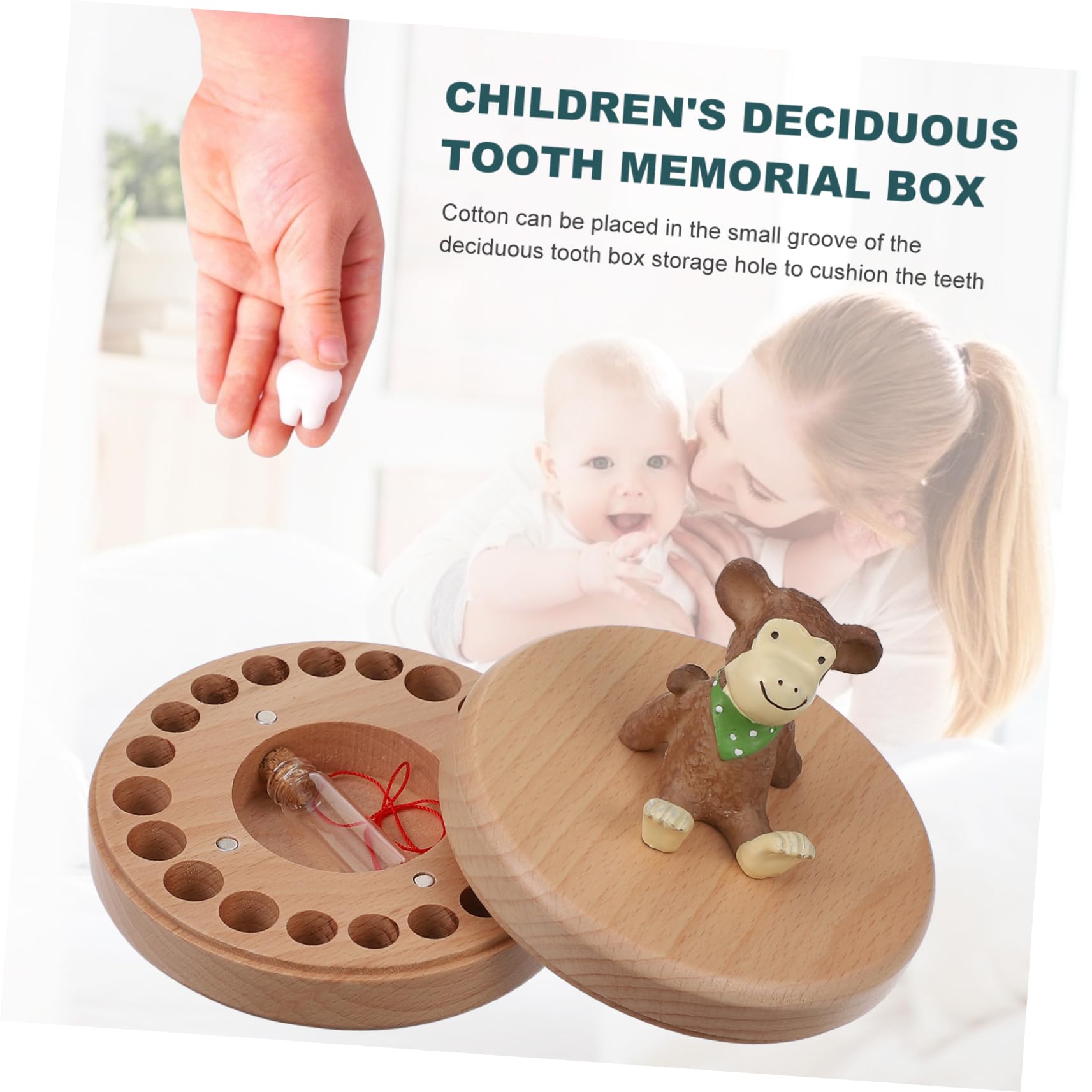 Toyvian Wooden Baby Teeth Keepsake Box - Beech Material Tooth Holder for Kids' Deciduous Teeth Storage | Perfect First Tooth Memory Box & Milestone Organizer for Nursery, Baby Shower Gifts