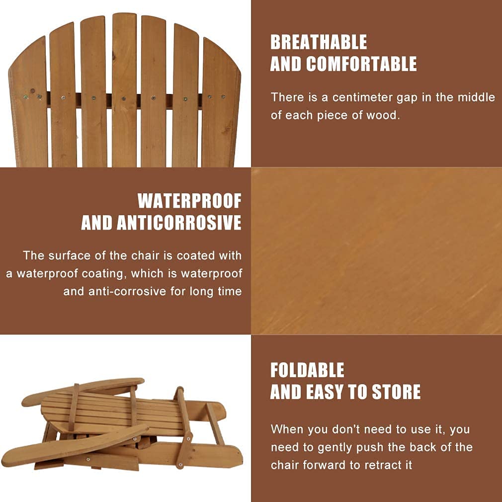 Premium Folding Adirondack Chair - Solid Wood Patio Lounger with Weather-Resistant Natural Finish, 250LBS Capacity - Perfect for Deck, Backyard, Garden & Outdoor Relaxation