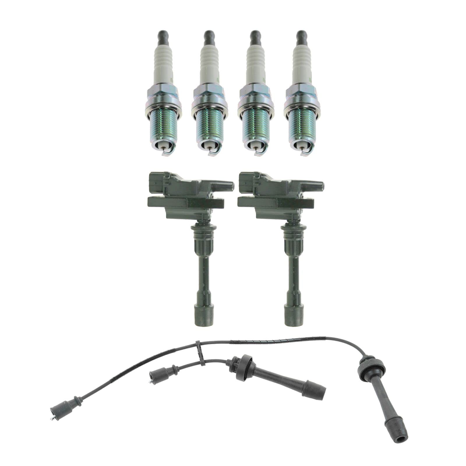 High-Performance Engine Spark Plugs with Wire Set & Ignition Coil Packs Kit - Compatible with Mazda Protege 1999-2004 - Improves Fuel Efficiency & Engine Power - Perfect for Daily Commuting, Road Trips & Performance Upgrades