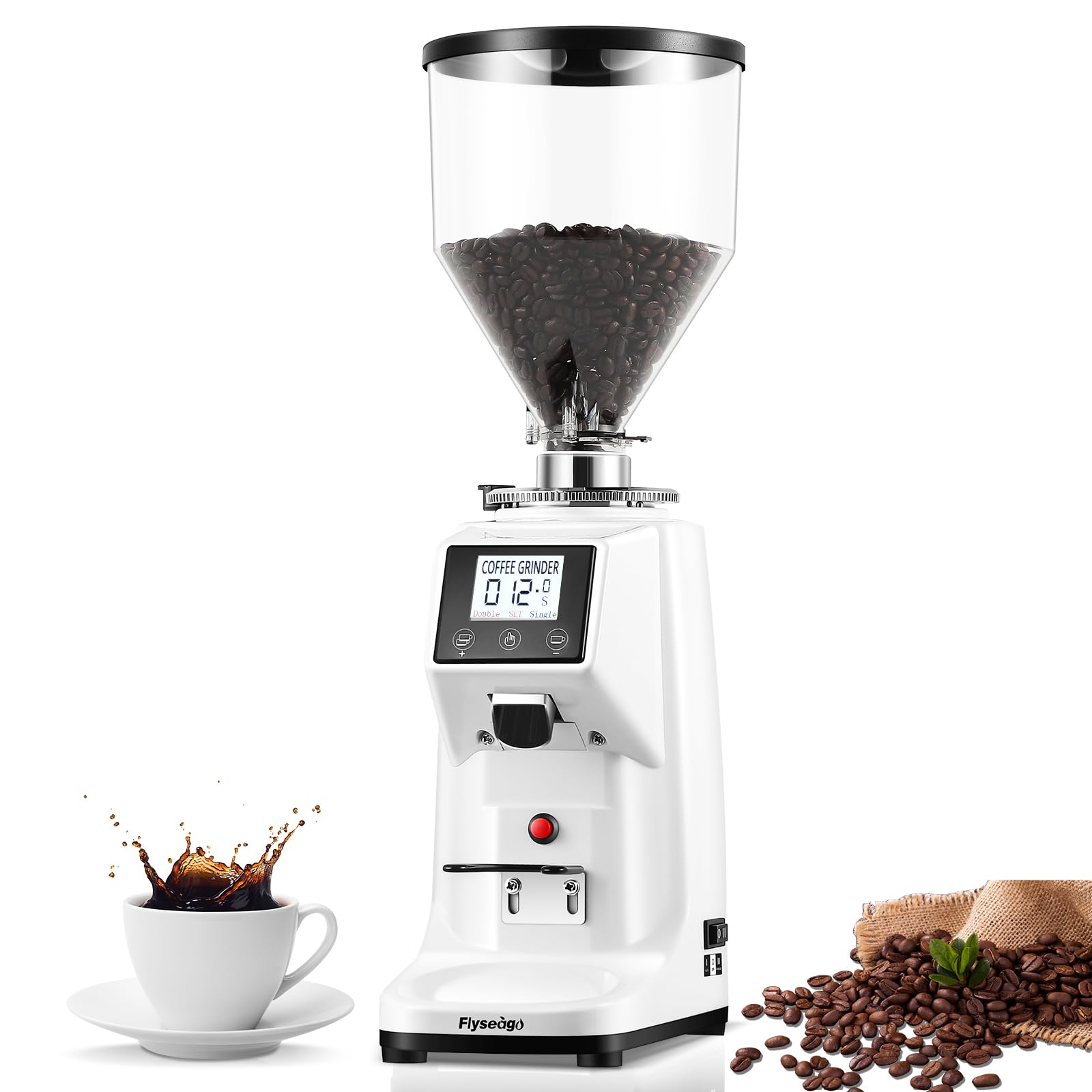 Premium Electric Coffee Grinder - 19 Precise Settings Flat Burr Grinder with Digital Timer for Espresso & Drip Coffee, 35oz Large Hopper - Perfect for Home Baristas & Coffee Shops (White) | Ideal for Freshly Ground Coffee Every Morning & Professional Brewing