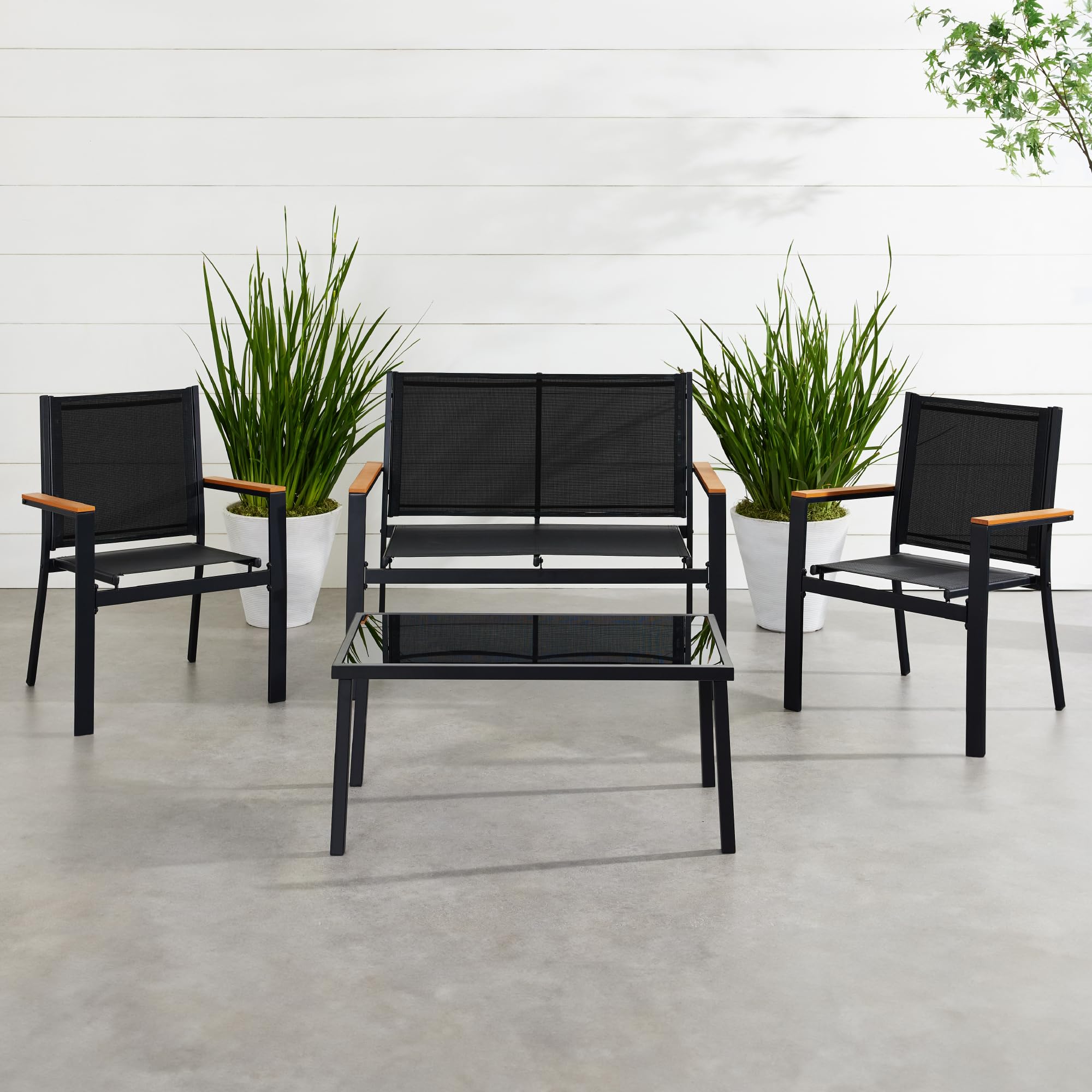 Best Choice Products 4-Piece Outdoor Textilene Patio Conversation Set with Loveseat & Coffee Table - Durable Steel Frame in Black - Perfect for Backyard, Garden, and Poolside Relaxation