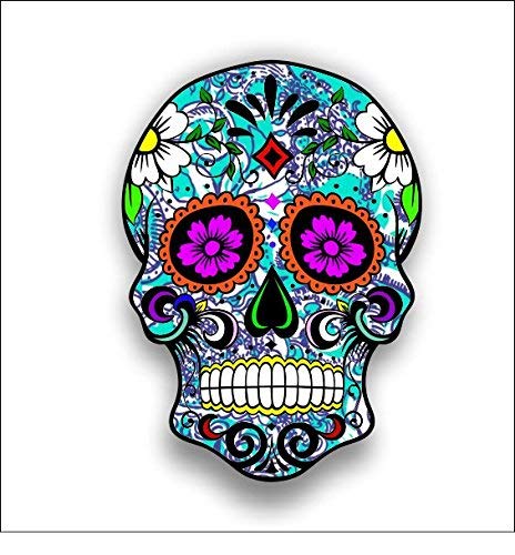 Waterproof Sugar Skull Blue Vinyl Car Decals - 5
