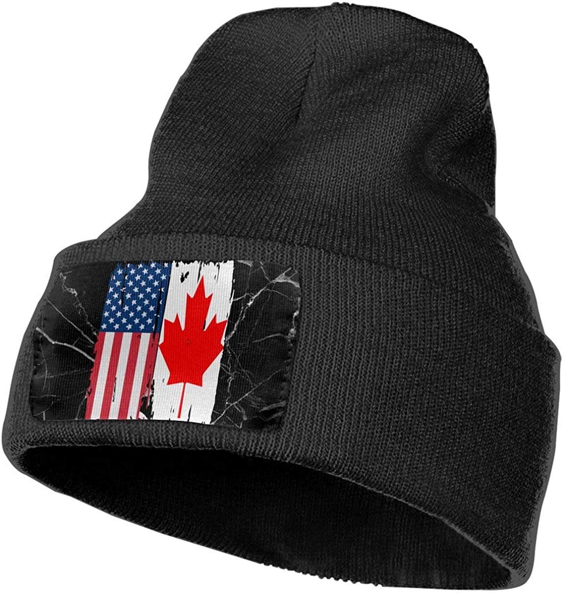 MJSTAR American & Canada Flag Beanie Hat for Men & Women - Stretchy Knit Winter Skull Cap, Soft Unisex Beanie in Gray - Perfect for Outdoor Activities, Sports & Cold Weather Fashion