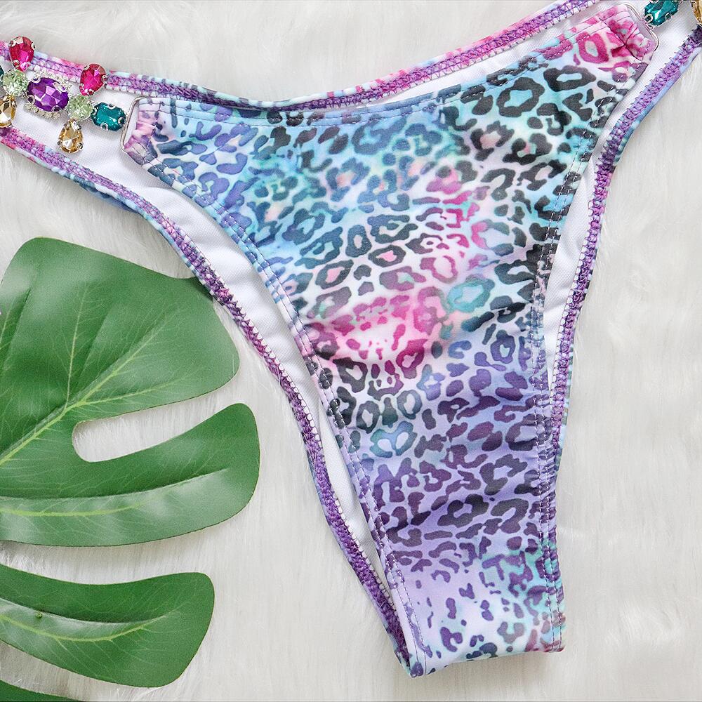 Sexy Hollow Leopard Print Bikini Set with Crystal Diamond Accents - Women's Luxe Swimwear for Beach & Pool Parties | Trendy Bathing Suit for Summer Vacation & Tropical Getaways
