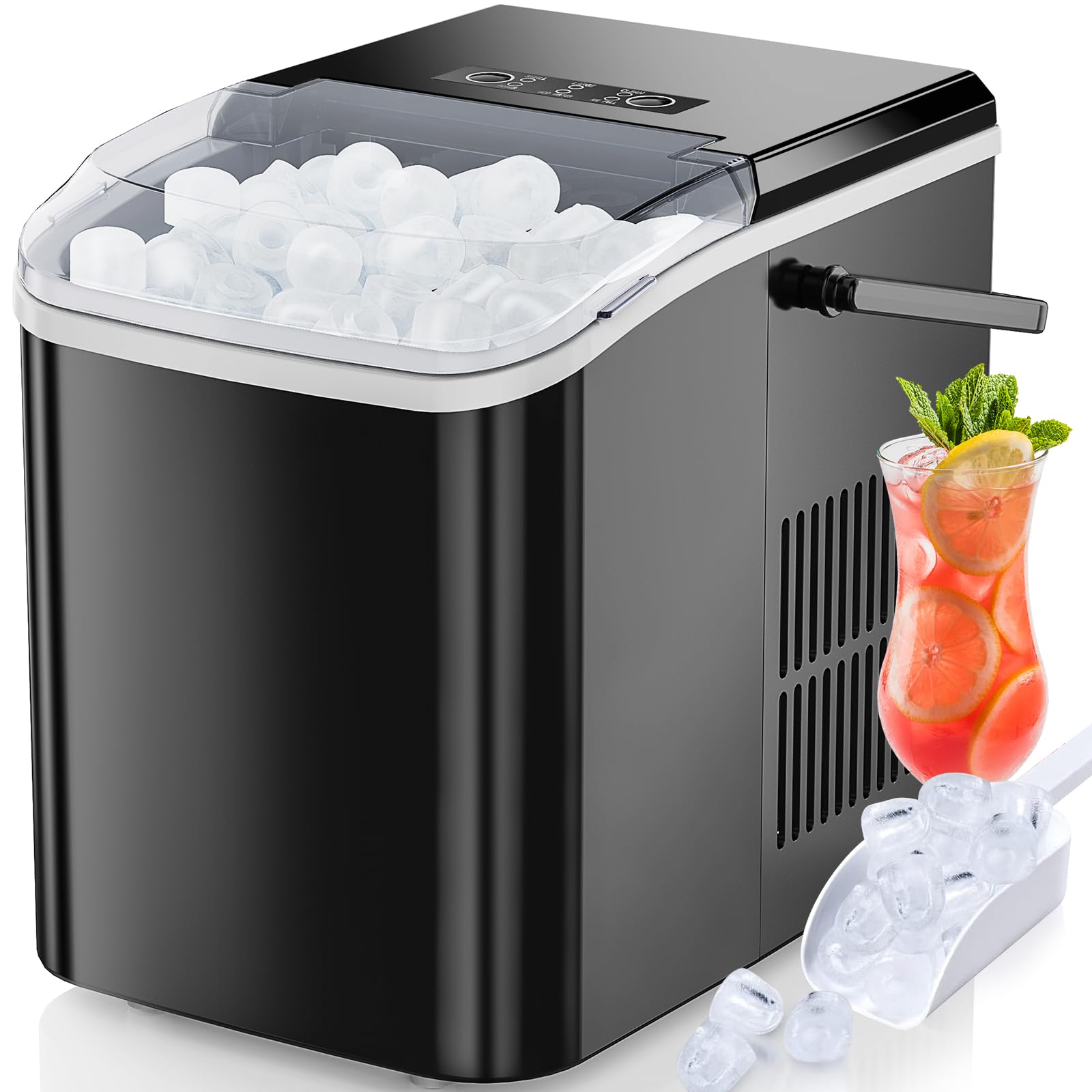DUMOS Countertop Ice Maker Machine - 26lbs/24Hrs, 9 Cubes in 6 Mins, Self-Cleaning, Portable & Quiet - Perfect for Home Kitchen, RV, Camping, Office & Outdoor Parties (Black)