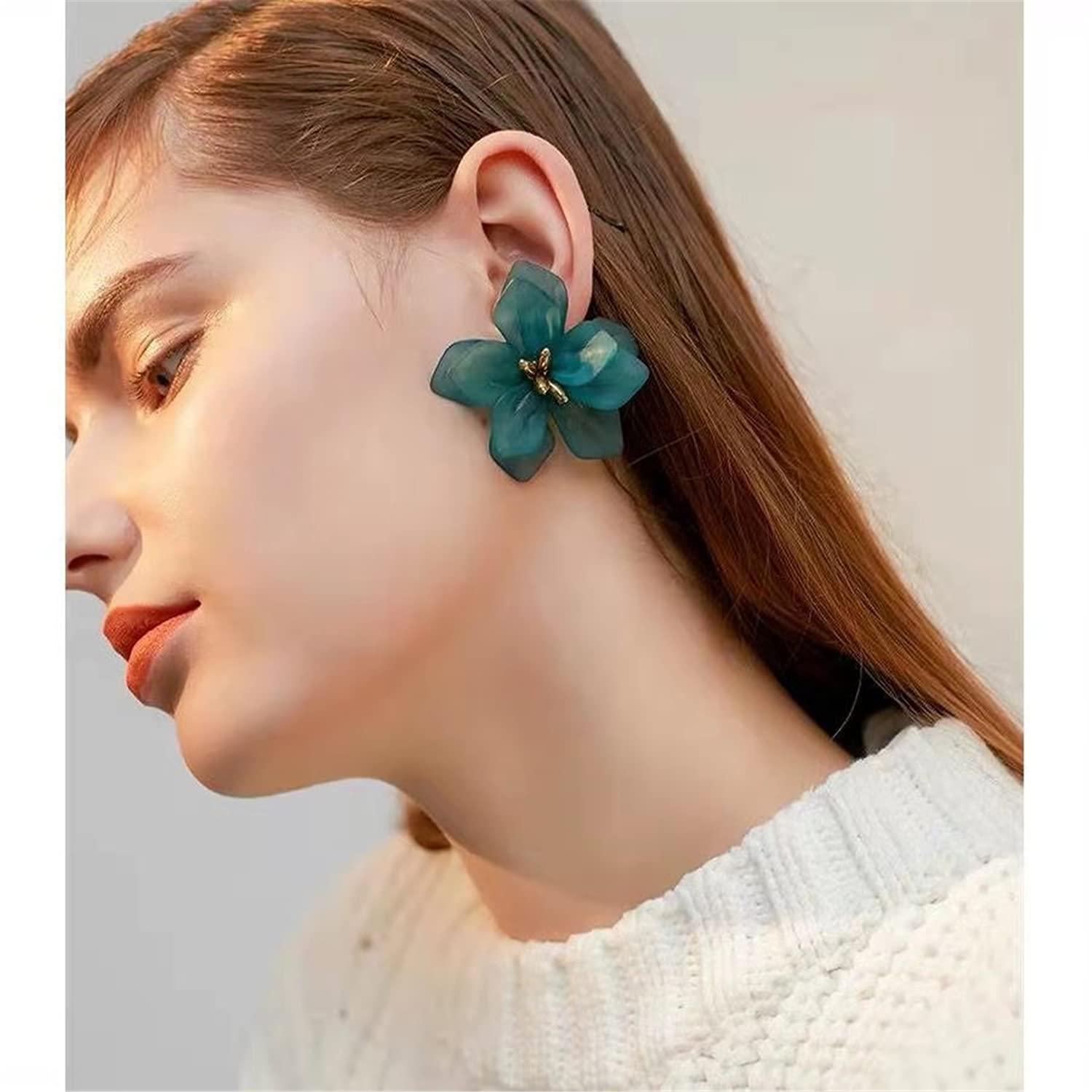 Handmade Bohemian Matte Resin Flower Stud Earrings - Elegant Acrylic Flower Petal Dangle Drop Earrings for Women | Unique Statement Jewelry Gifts for Birthday, Wedding & Special Occasions