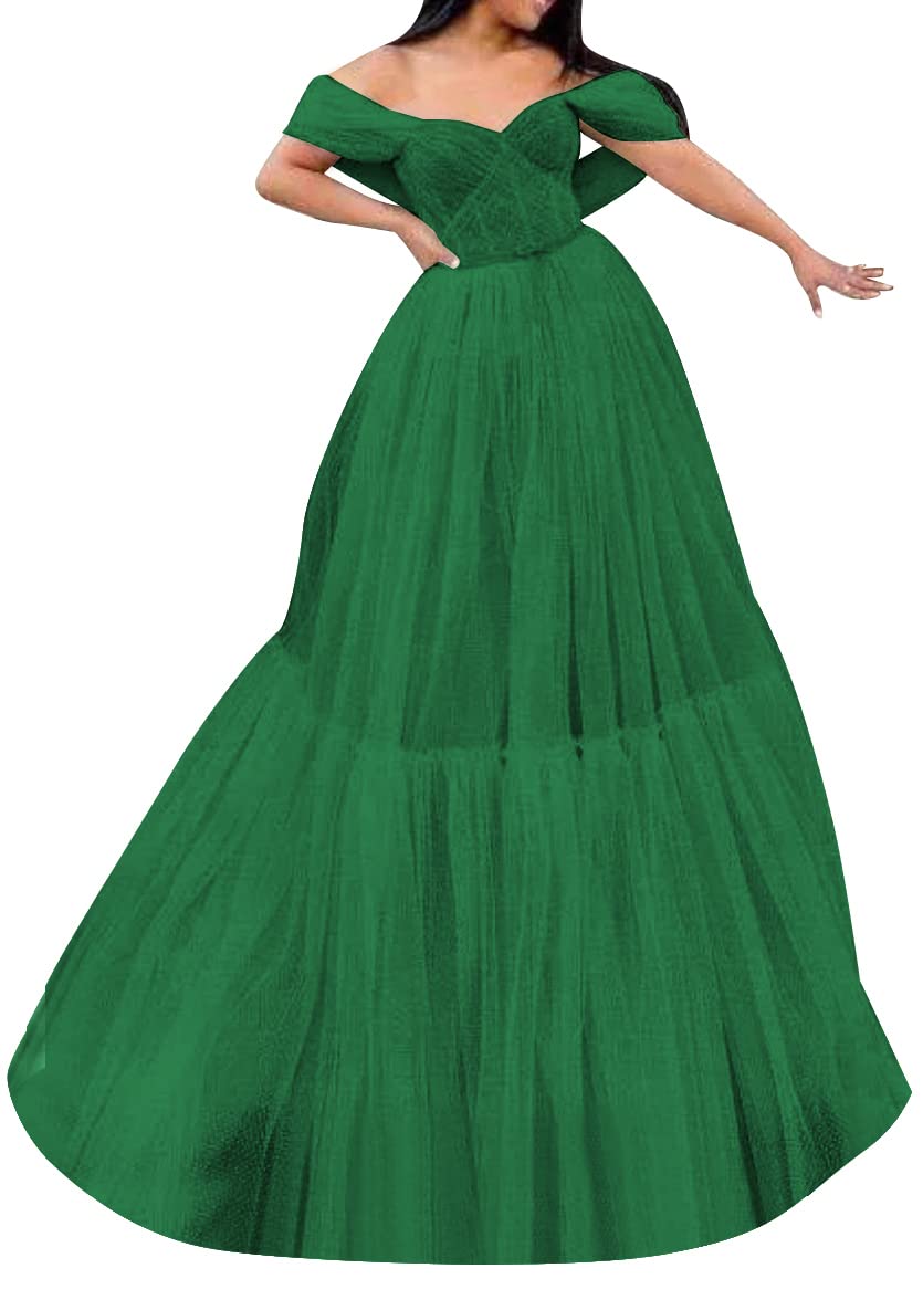 Elegant Off-The-Shoulder Tulle Prom Dress - Long A-Line Ball Gown for Women | Formal Princess Evening Party Gown & Wedding Guest Dress | Perfect for Prom Night, Homecoming, Quinceañera & Black Tie Events