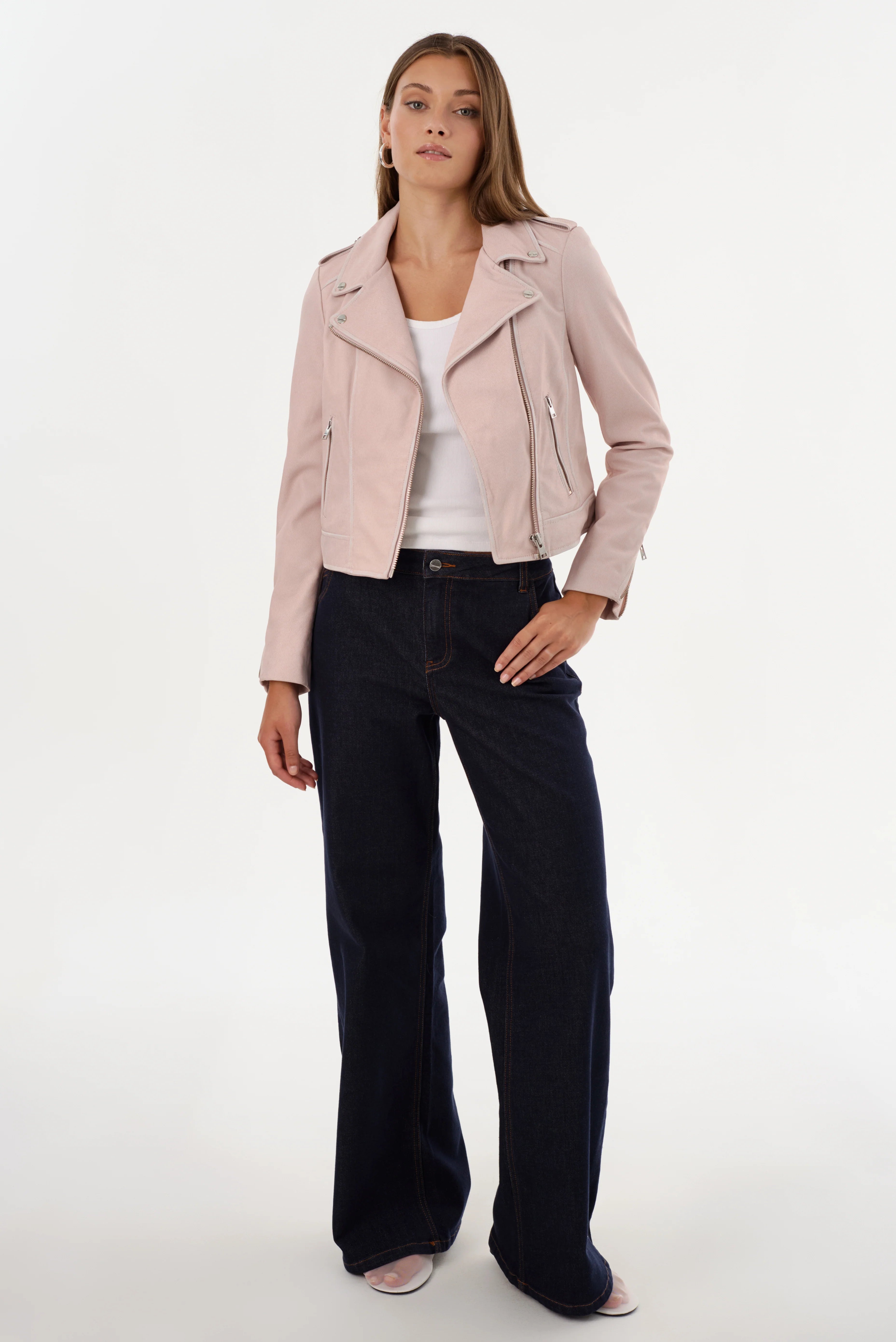 Women's Pink Denim Leather Biker Jacket - Stylish Motorcycle Jacket for Riding & Fashion | Perfect for Casual Outfits & Night Out