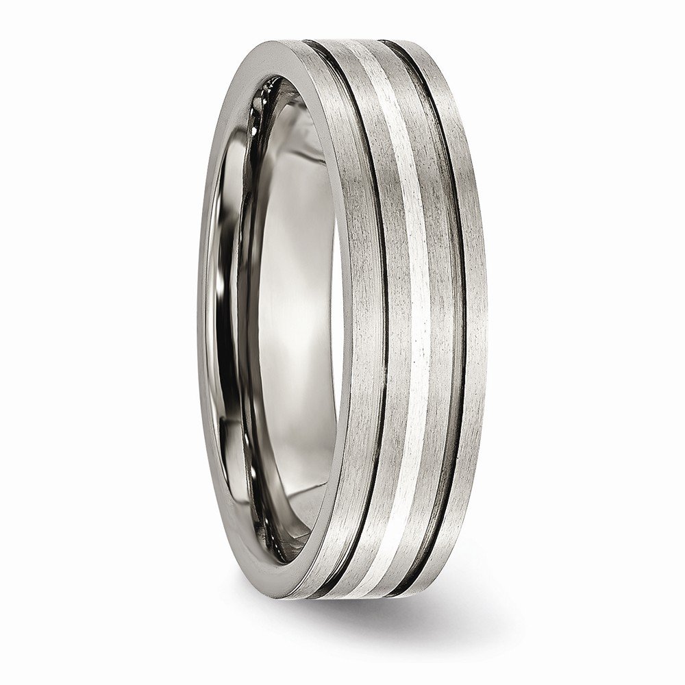 6mm Brushed Titanium & Sterling Silver Inlay Wedding Band Ring for Men - Durable Comfort Fit Ring for Engagement, Anniversary & Everyday Wear | Diamond2Deal