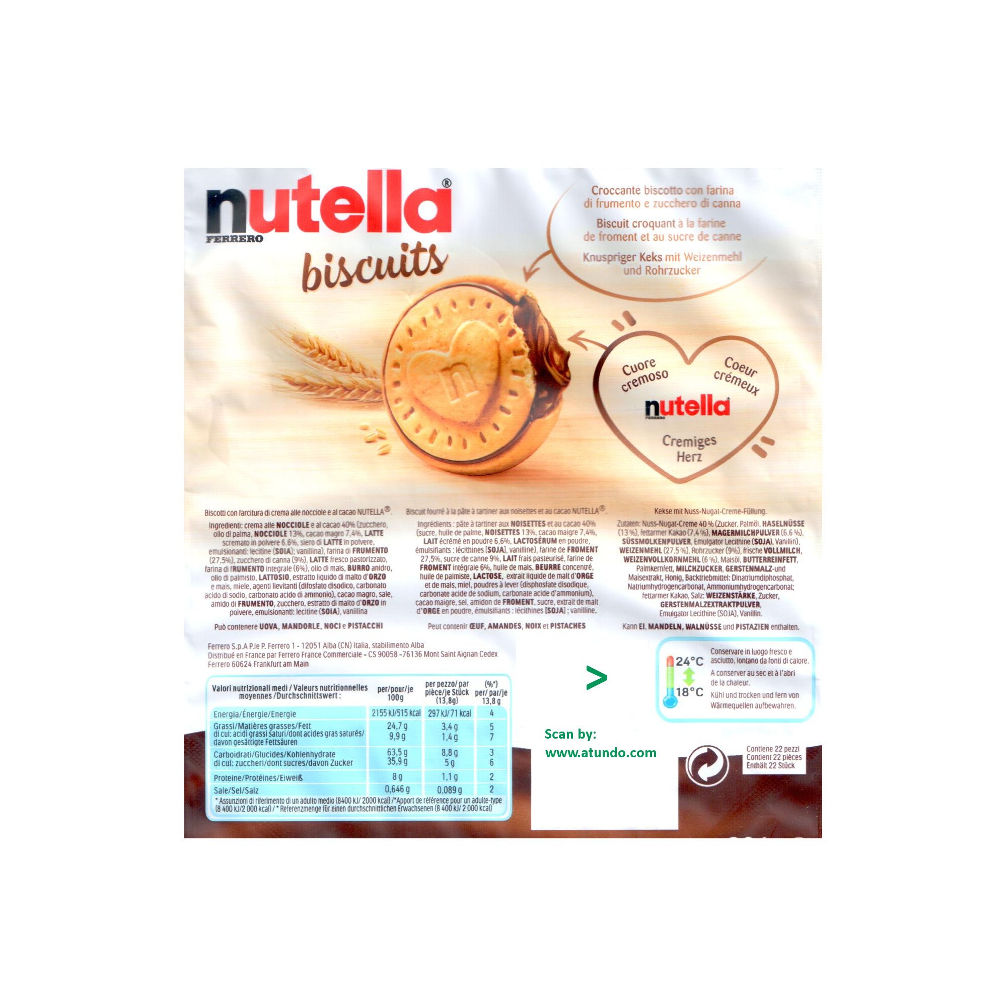 Nutella Hazelnut Spread Cookies - 10.7oz (304g) Bag - Crunchy Chocolate Biscuits for Snacking, Breakfast & Dessert