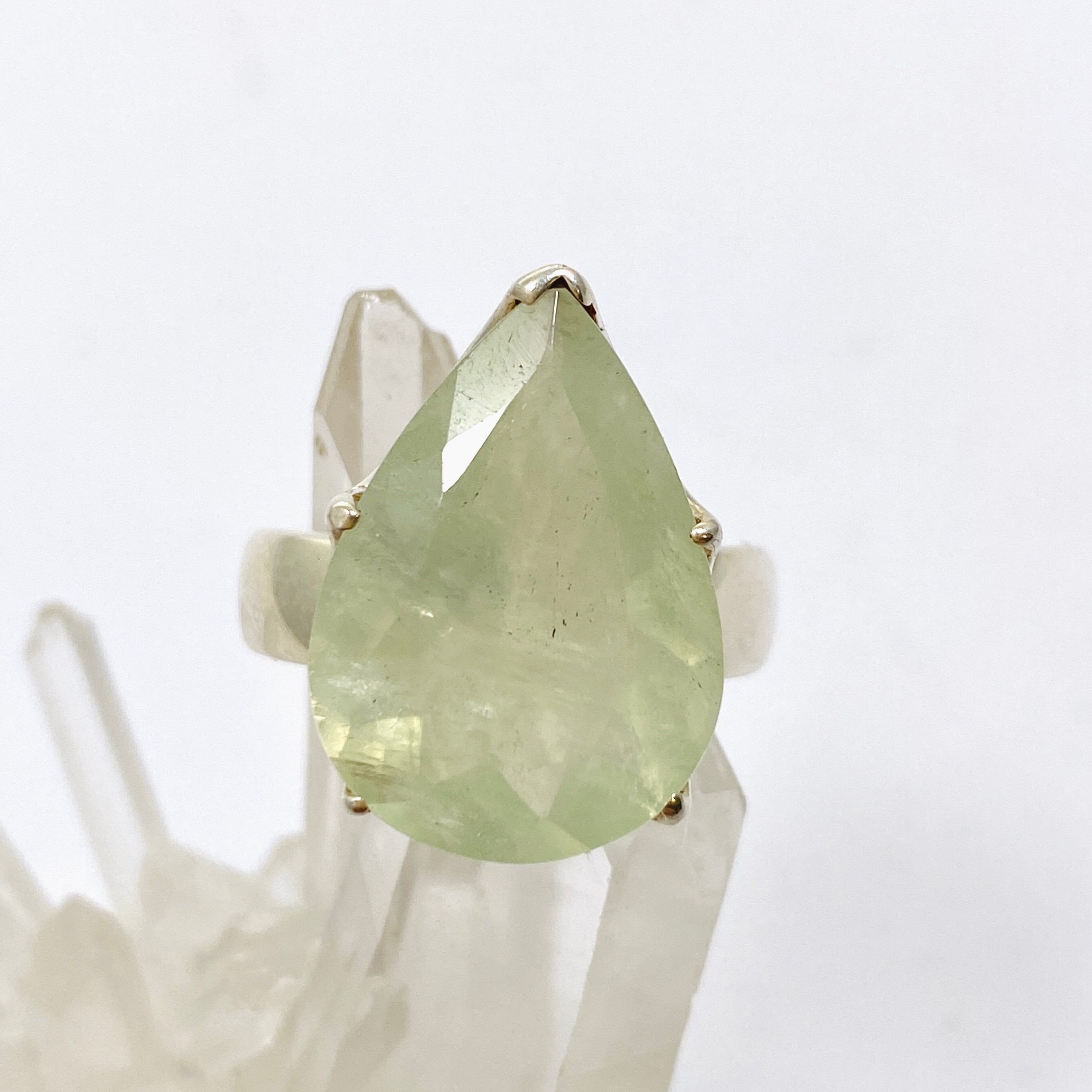 Prehnite Teardrop Faceted Ring - Size 10 - PRGJ866 - Elegant Gemstone Jewelry for Women, Perfect for Weddings, Parties & Special Occasions