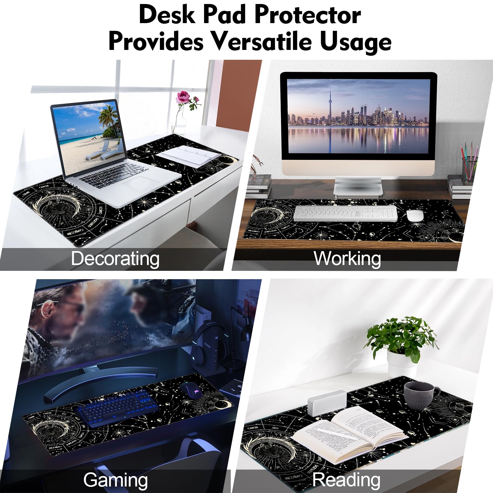 Galdas XXL Gaming Mouse Pad - Non-Slip Rubber Base, Stitched Edges - 31.5x11.8 Inches Large Extended Mousepad for PC, Laptop, Office & Home Use - Perfect for Gaming, Work & Study (Black Moon)