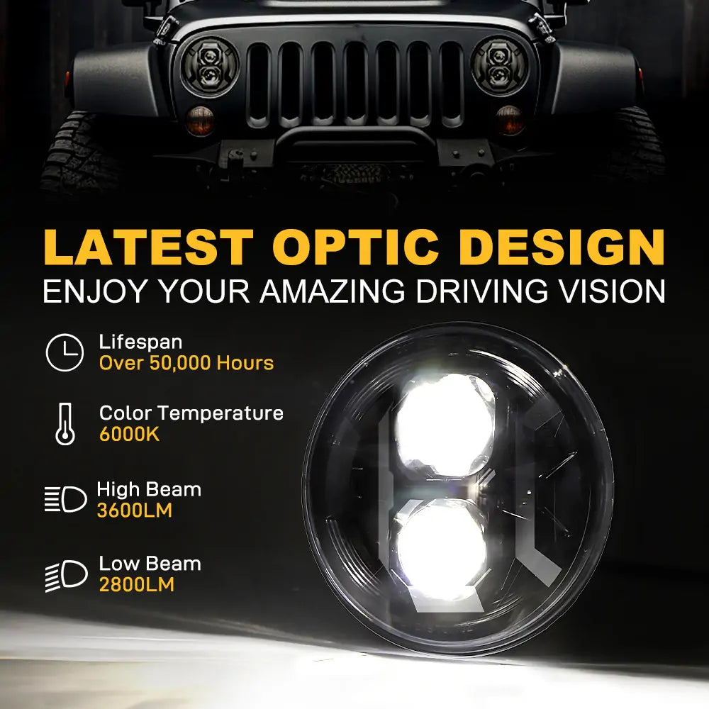 LOYO 7 Inch LED Headlights for Jeep Wrangler JK JKU TJ LJ, Chevy, Ford, GMC, Dodge - High Brightness Off-Road Lighting for Night Driving & Adventure