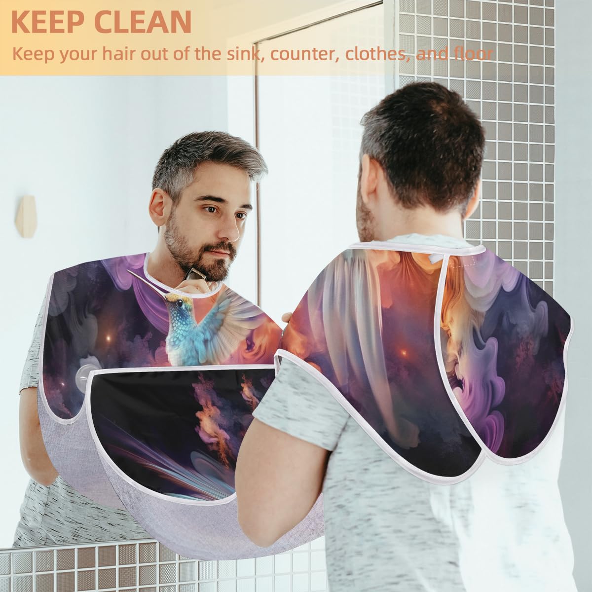 Hummingbird Pattern Barber Bib for Men & Women - Waterproof Shaving & Hair Dye Apron - Beard Trimming & Makeup Cape - Sink Hair Catcher - Perfect for Salon, Home Grooming & Professional Styling