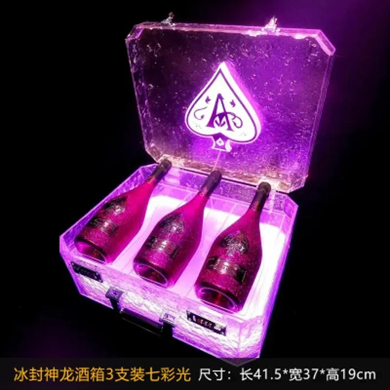 Rechargeable LED Ace of Spade Champagne Display Case - 3 Bottle Capacity with Ice Rock Design for VIP Nightclub, Party, Lounge & Bar Events - Perfect for Champagne Storage & Themed Celebrations