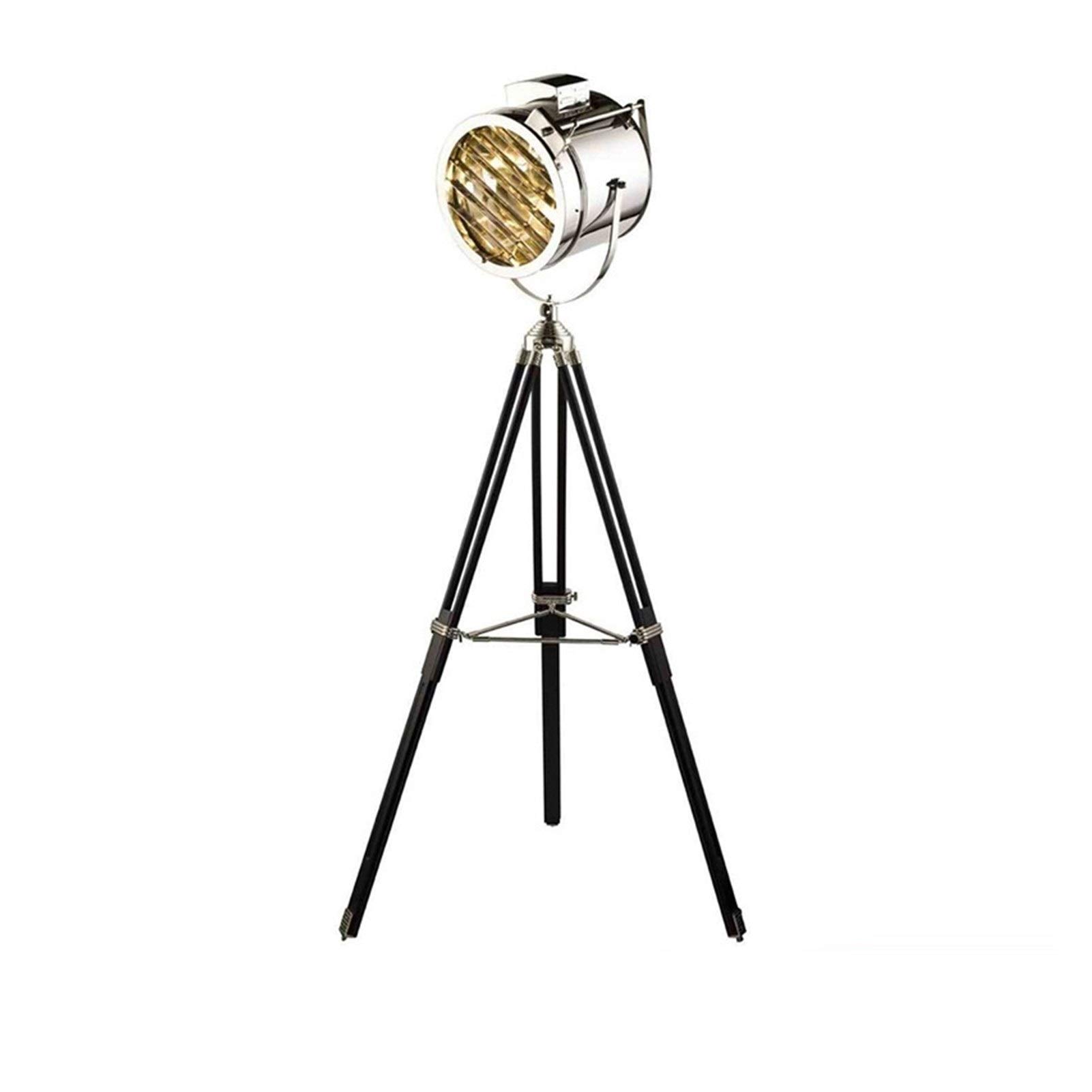 Nordic Style Gold Silver Wooden Tripod Floor Lamp - Retro Studio Lighting for Living Room, Bedroom & Office - Adjustable Stainless Steel Stand with Silver Lampshade - Perfect for Reading Corner, Home Decor and Stage Lighting