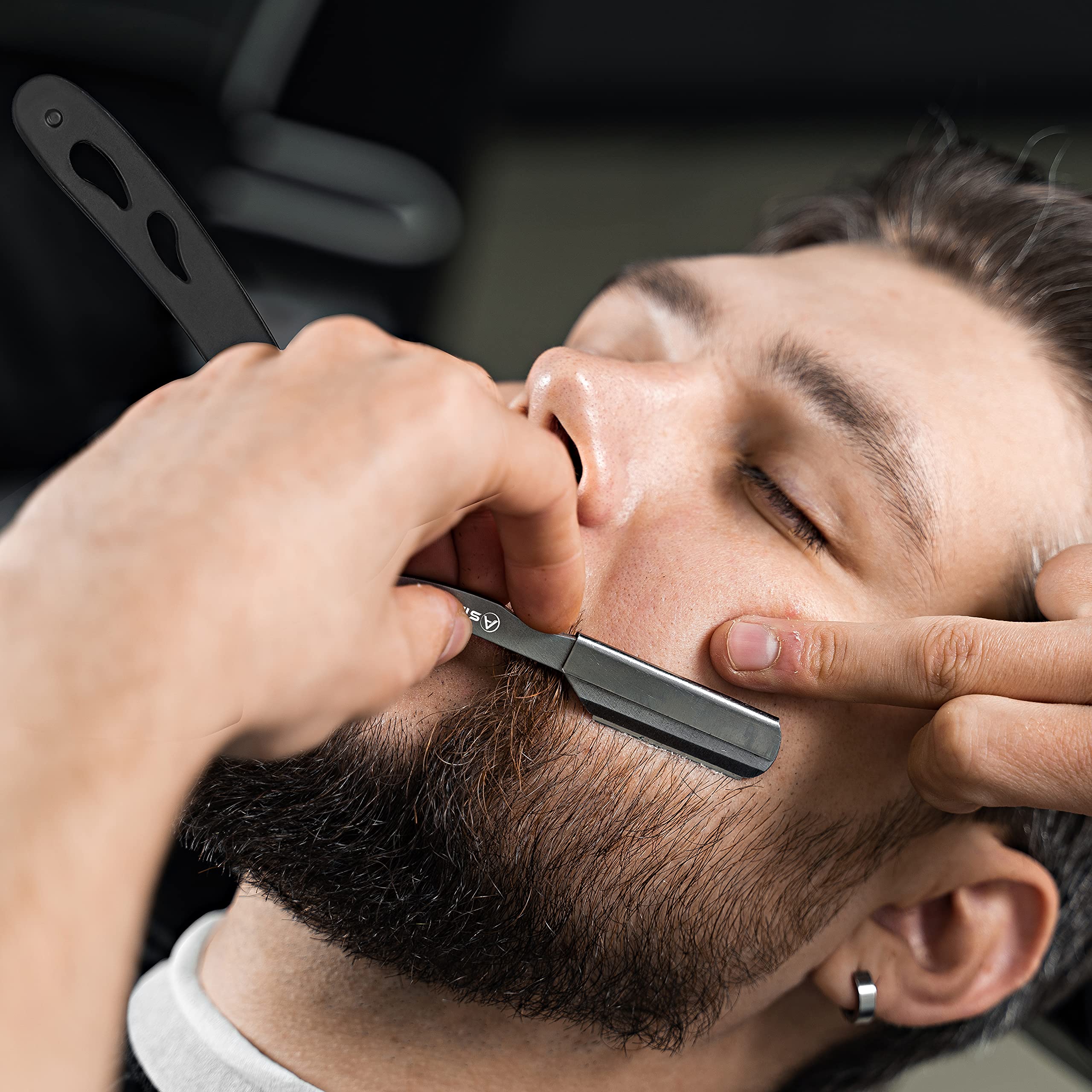 Premium Straight Razor Kit for Men - 20 Stainless Steel Razor Blades & Leather Case - Barber Shaving Razor for Smooth Shave - Perfect for Beard Trimming, Grooming & Professional Use