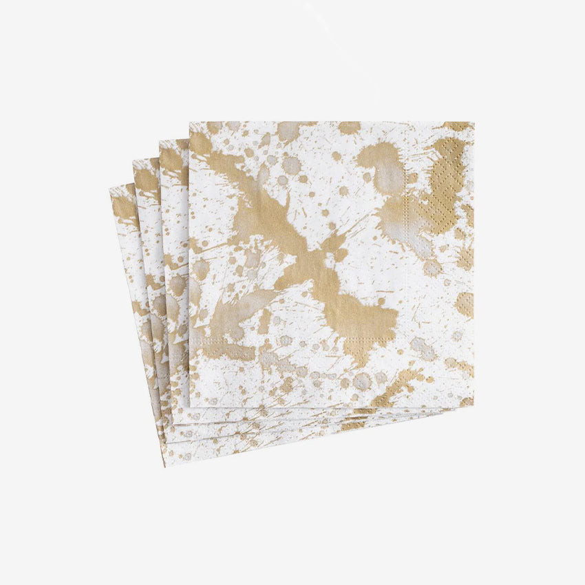 Caspari Splatterware Gold Napkins - Elegant Disposable Dinner Napkins for Parties, Weddings & Special Events - Premium Decorative Paper Napkins for Table Setting & Home Decor