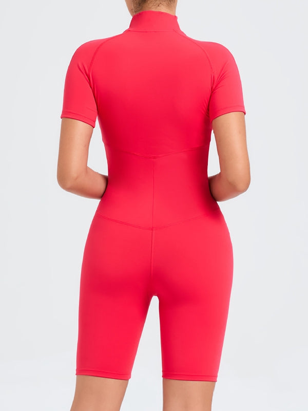 ZASUWA Women's Stand Collar Romper with Zipper - Stylish One Piece Jumpsuit for Casual Outings, Parties & Summer Wear