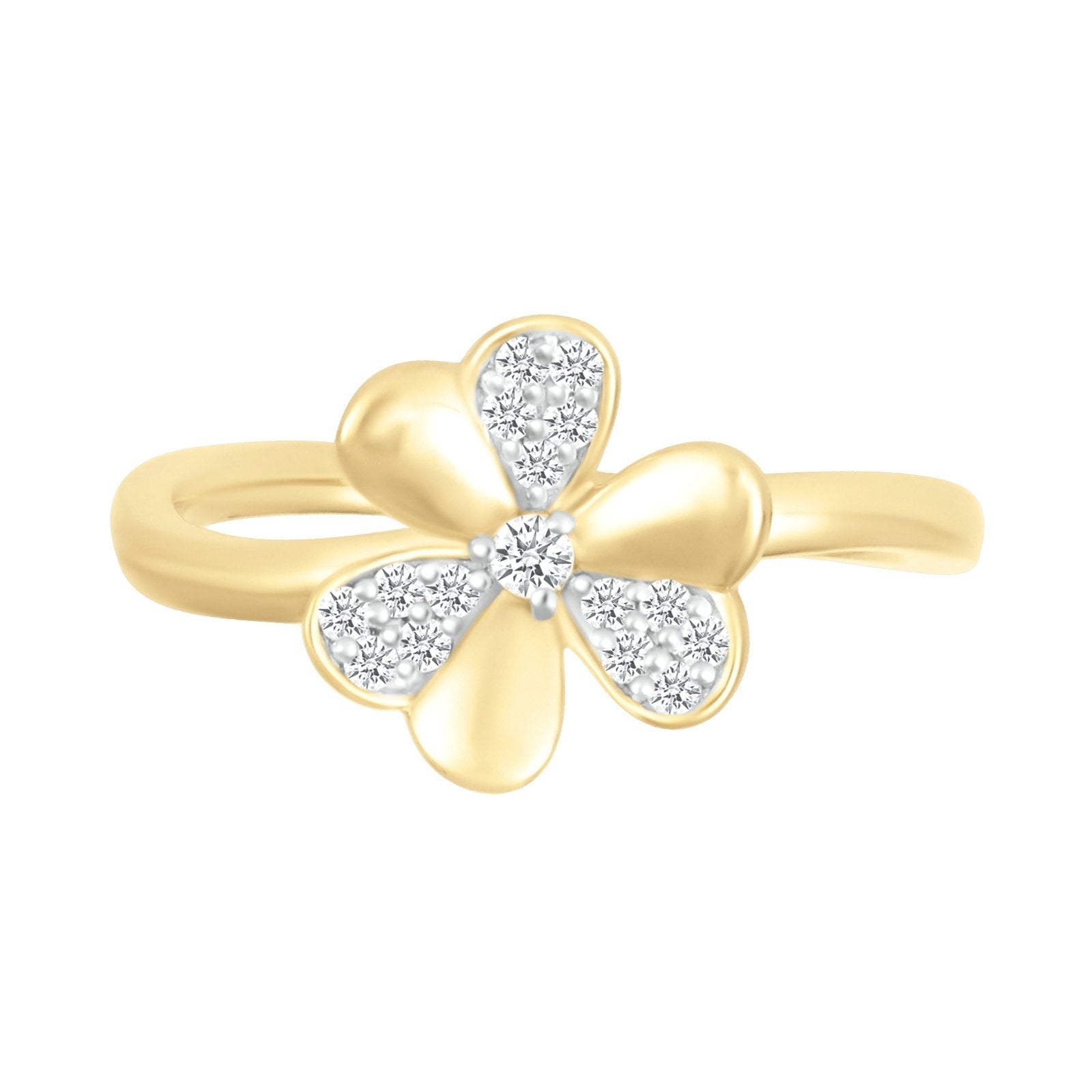 10k Yellow Gold Diamond Pave Three Leaf Clover Ring - Lucky Charm Jewelry for Women, Perfect for St. Patrick's Day & Everyday Wear
