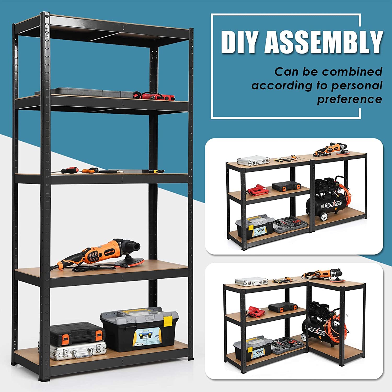 5-Shelf Heavy Duty Metal Storage Shelving Unit - Adjustable Garage Shelves, Bolt-Free Assembly, Steel Utility Rack for Office, Garage & Kitchen Organization (60