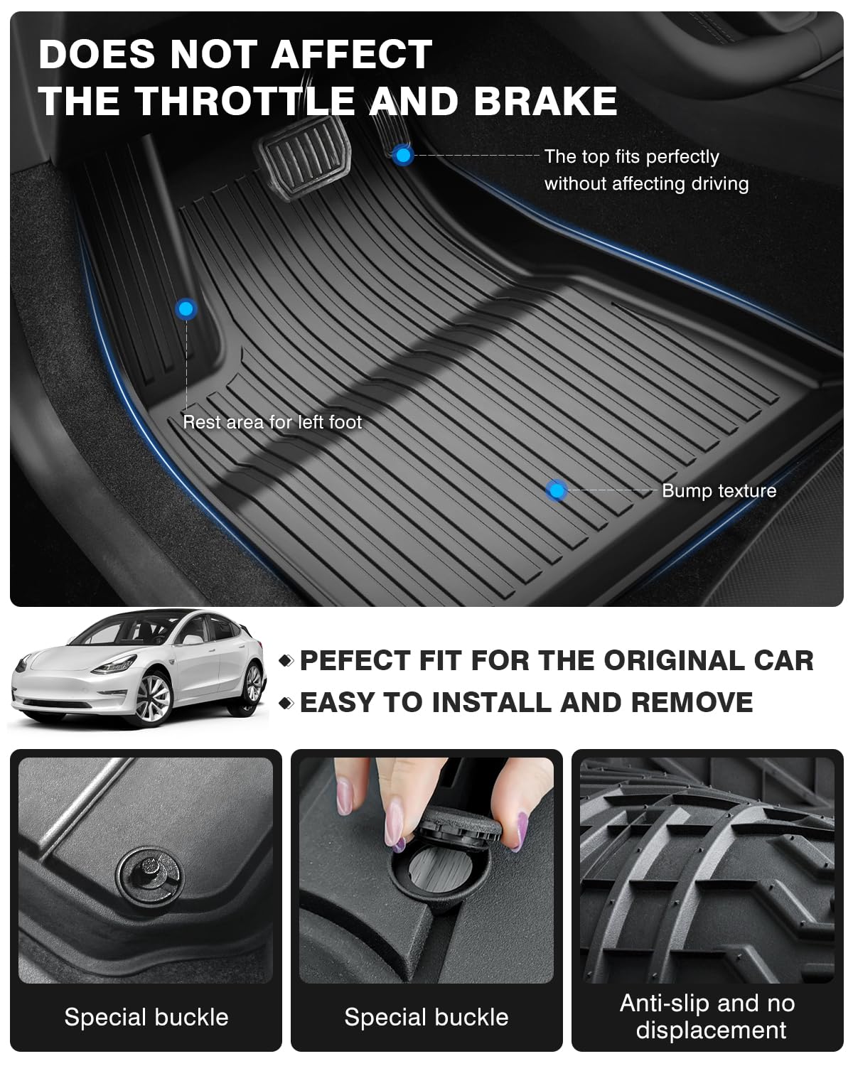 Premium All-Weather TPE 3D Floor Mats & Cargo Liner Set (8-Piece) for 2024-2025 Tesla Model 3 Highland - Front & Rear Storage Mats with Rear Seat Back Protection - Perfect for Daily Commutes, Road Trips, and Outdoor Adventures