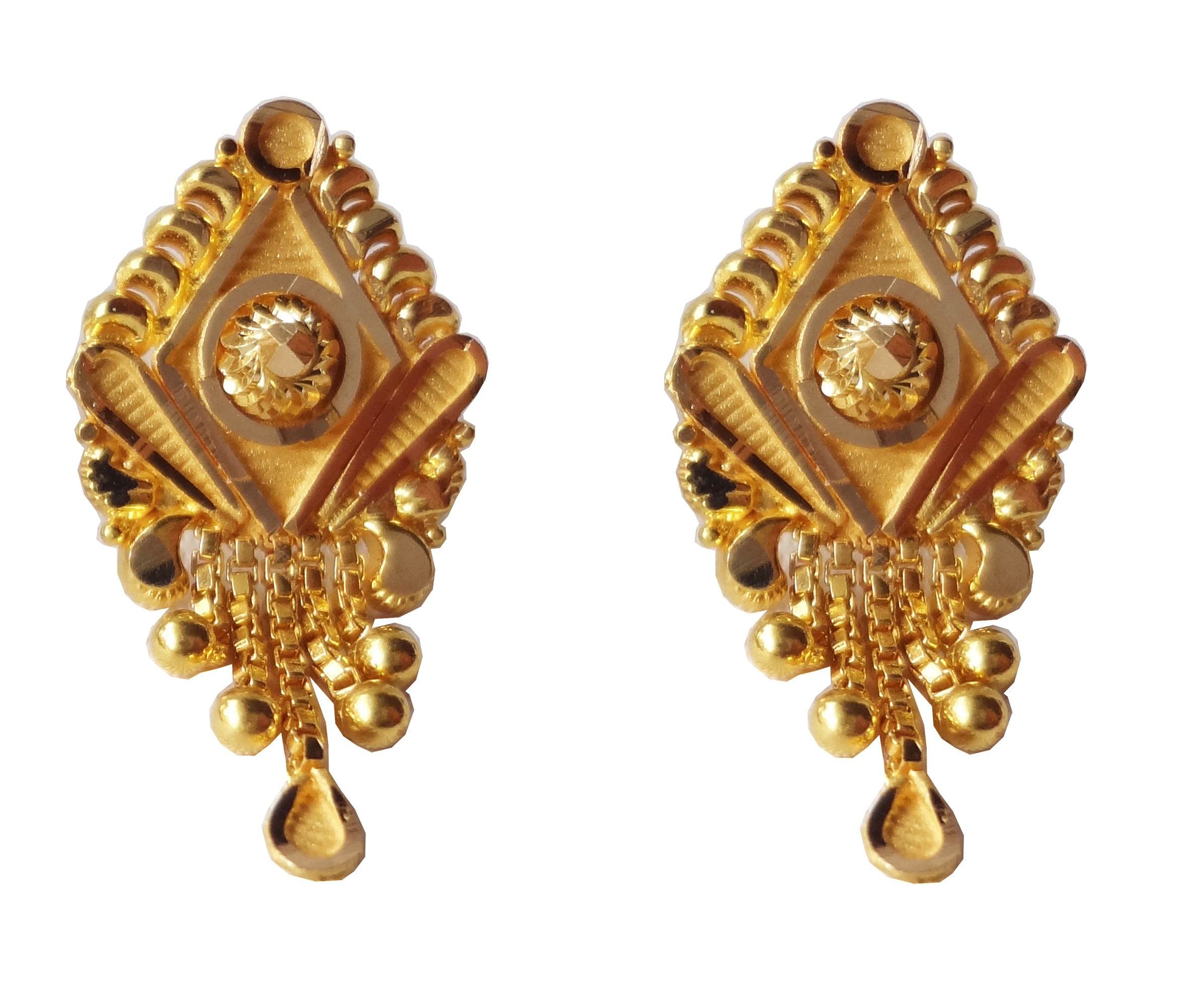 22K/18K Yellow Gold Carved Colored Design Earrings for Women - 16MM Height, 8MM Width - Elegant Gift for Bridal, Wedding, Party & Special Occasions
