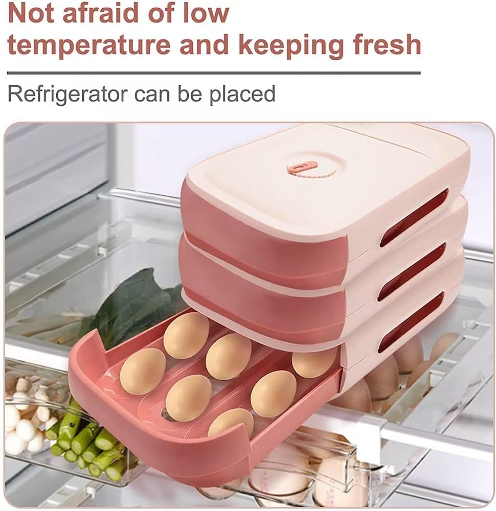 Onprix 12-Capacity Refrigerator Egg Storage Container with Breathable Holes - Stackable Drawer-Style Egg Holder for Kitchen Organization (Pink) - Perfect for Fresh Egg Storage & Refrigerator Space Saving