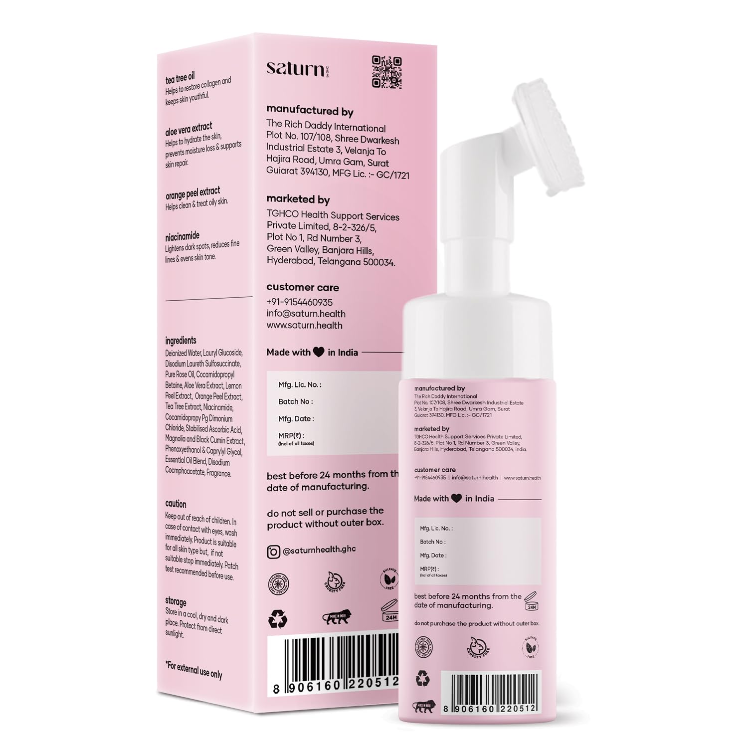 GHC Saturn Shower Combo - Foaming Face Wash & Body Wash with Built-In Face Brush for Hydration, Acne & Oil Control - Deep Cleansing, Nourishing & Moisturizing (120ml, FW-123) | Perfect for Daily Skincare Routine & Travel-Friendly Beauty Essential